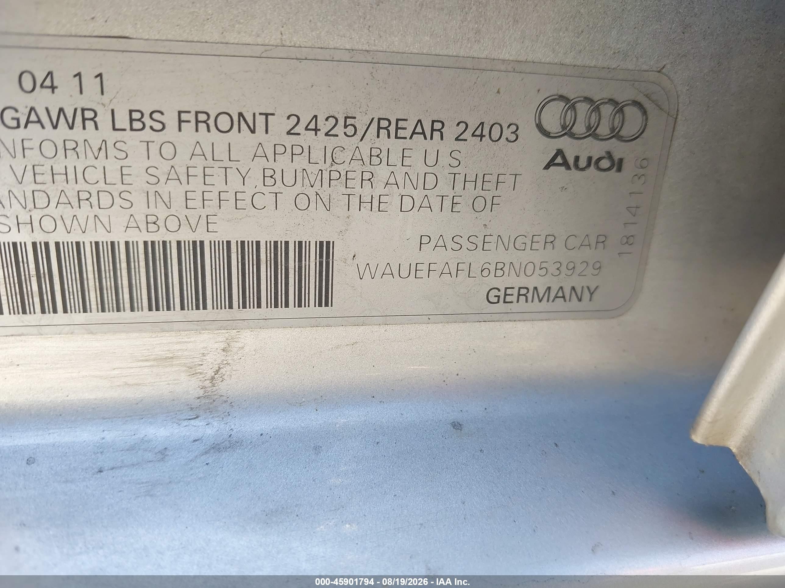 2011 Audi A4 2.0t Premium Plus Gray vin: WAUEFAFL6BN053929