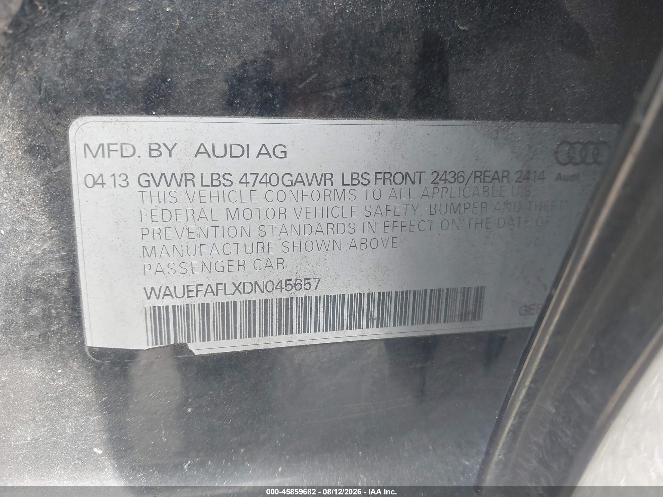 2013 Audi A4 2.0t Premium Black vin: WAUEFAFLXDN045657