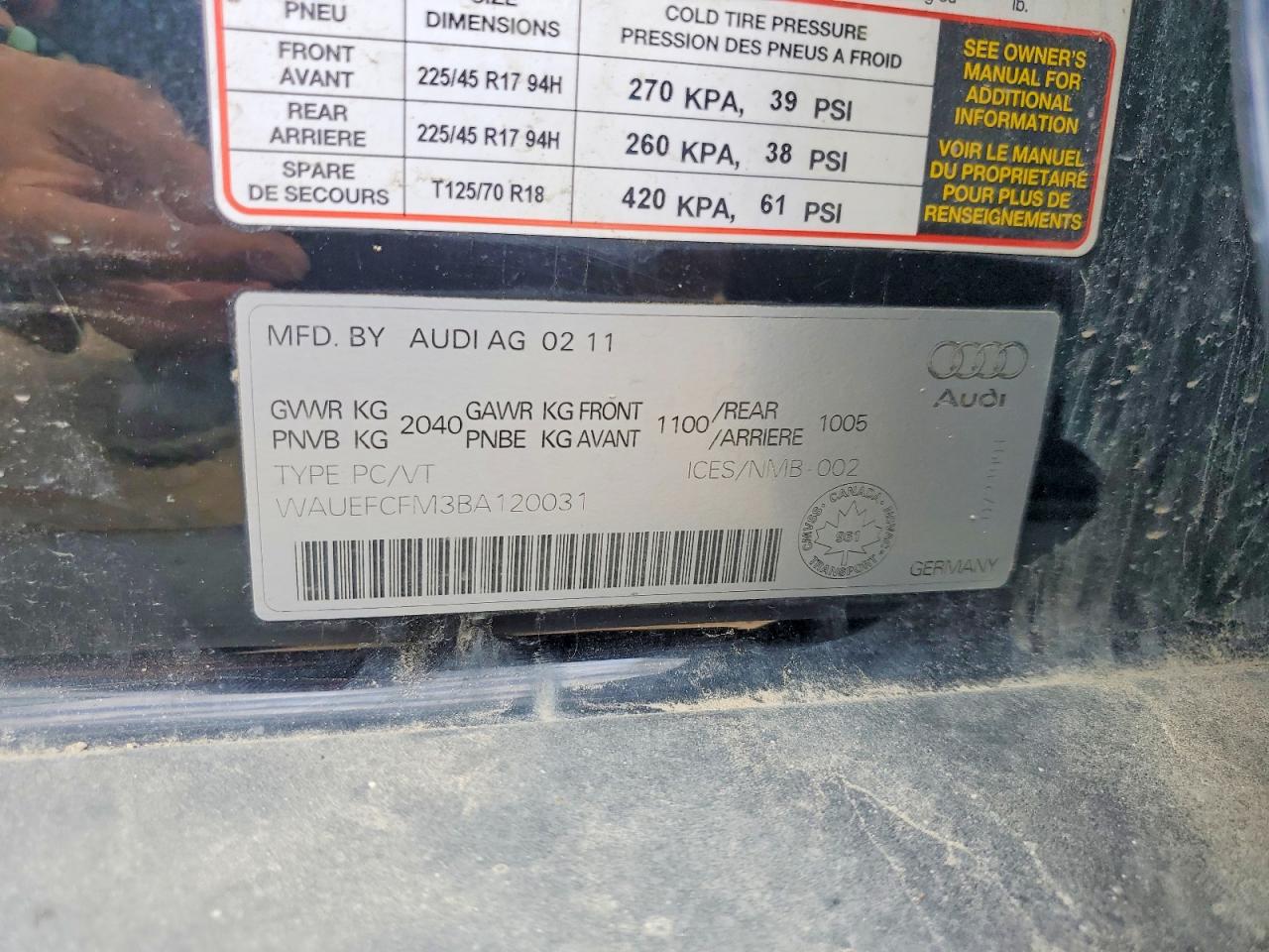 2011 Audi A3 Premium Black vin: WAUEFCFM3BA120031