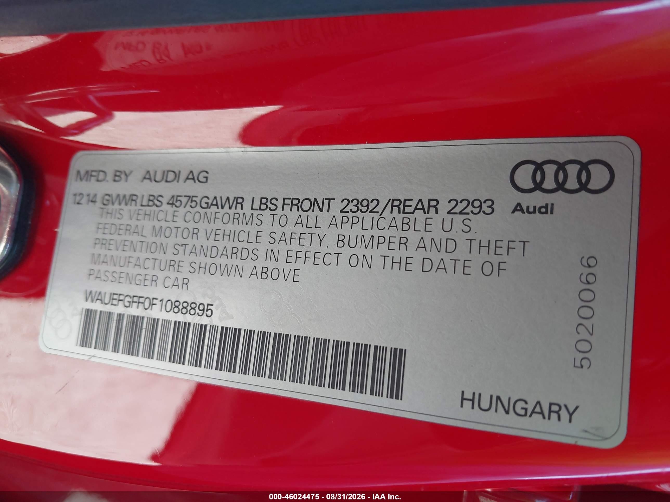 2015 Audi A3 2.0t Premium Red vin: WAUEFGFF0F1088895
