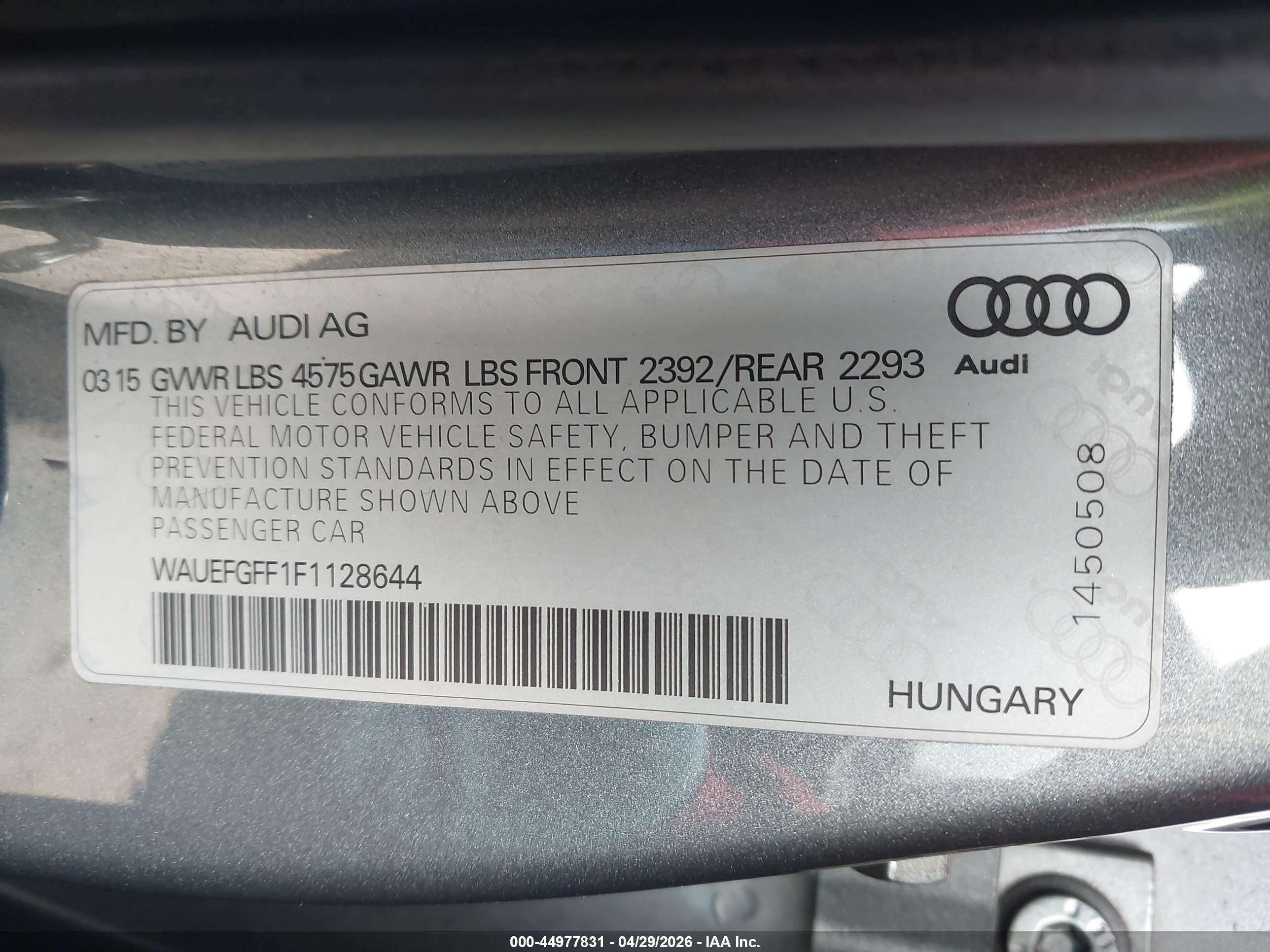 2015 Audi A3 2.0t Premium Gray vin: WAUEFGFF1F1128644
