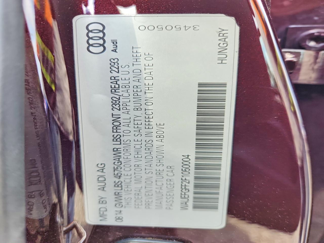 2015 Audi A3 Premium Plus Burgundy vin: WAUEFGFF2F1050004