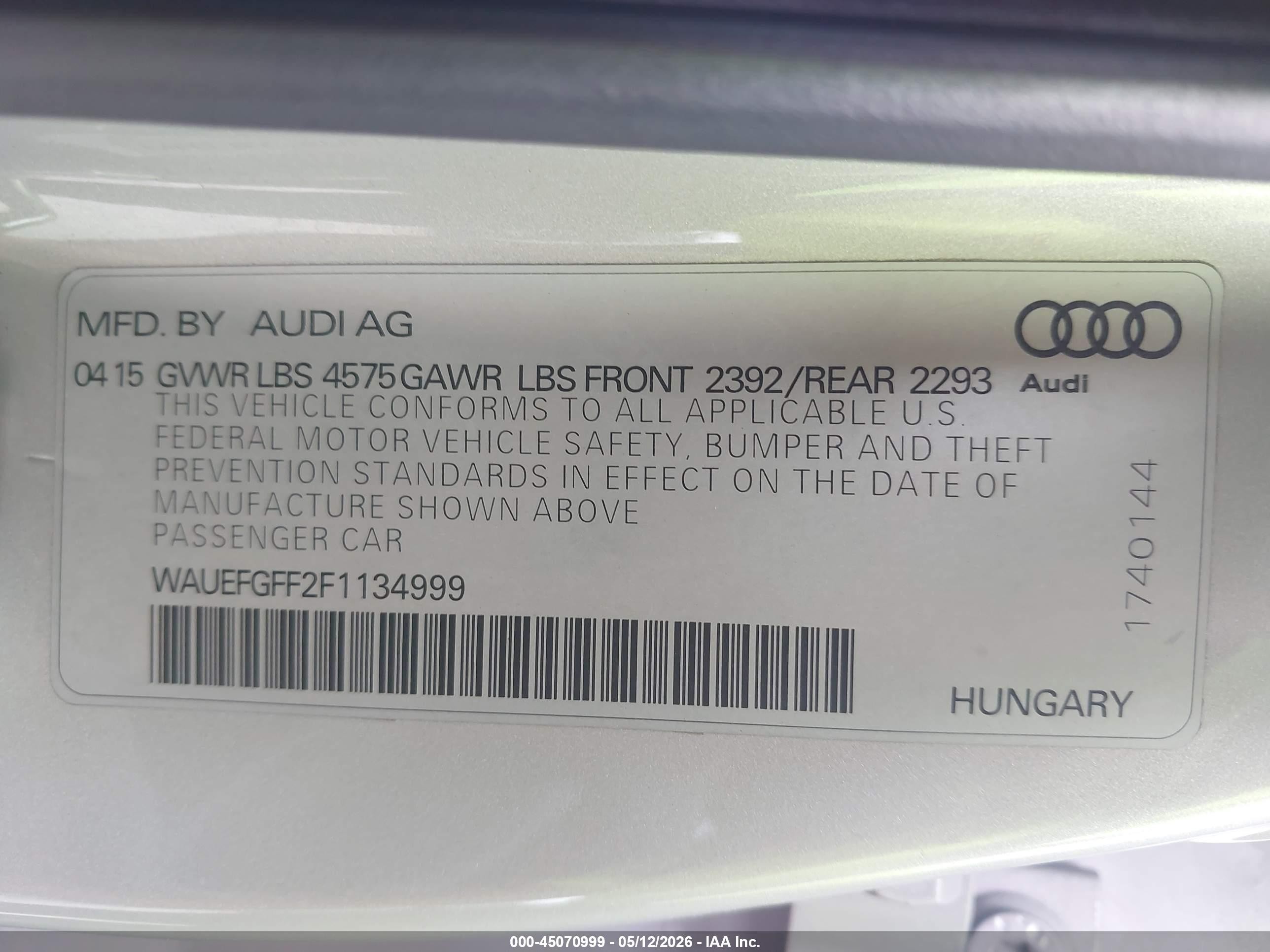 2015 Audi A3 2.0t Premium Silver vin: WAUEFGFF2F1134999