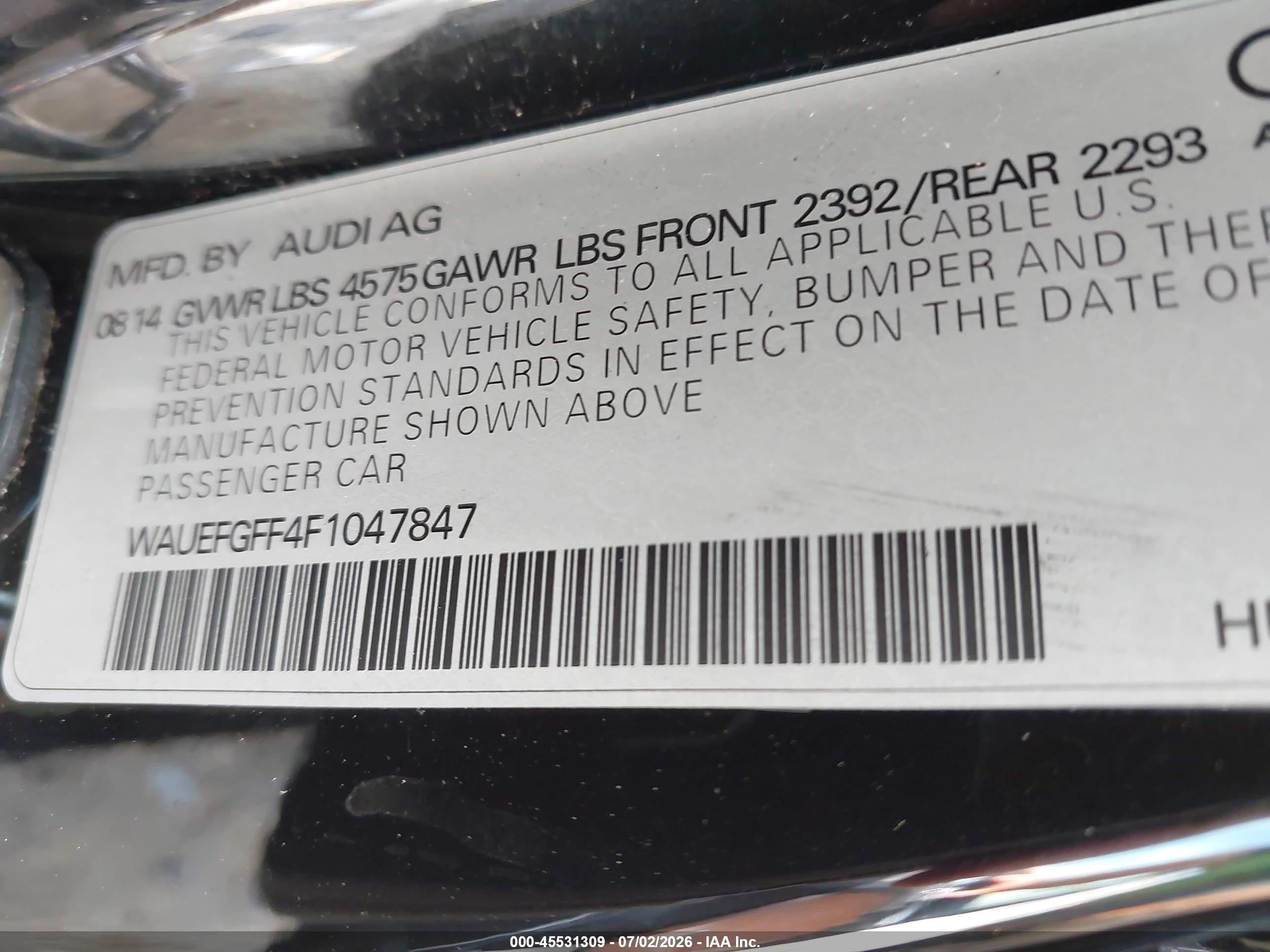 2015 Audi A3 2.0t Premium Black vin: WAUEFGFF4F1047847