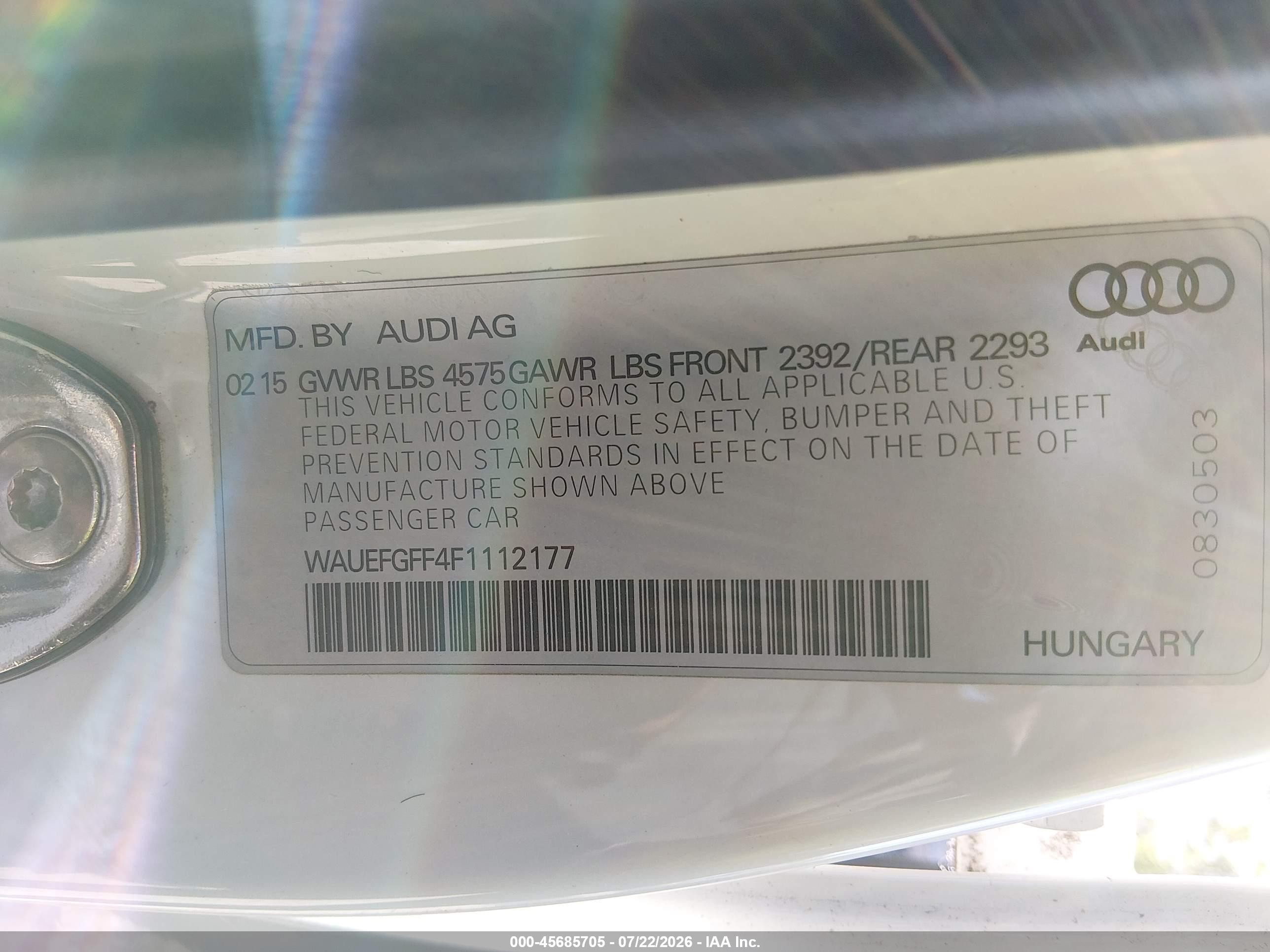 2015 Audi A3 2.0t Premium Белый vin: WAUEFGFF4F1112177