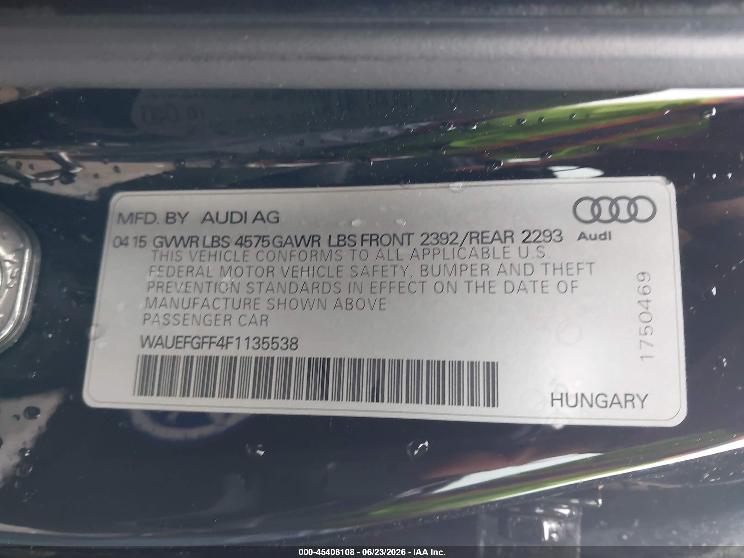 2015 Audi A3 2.0t Premium Black vin: WAUEFGFF4F1135538