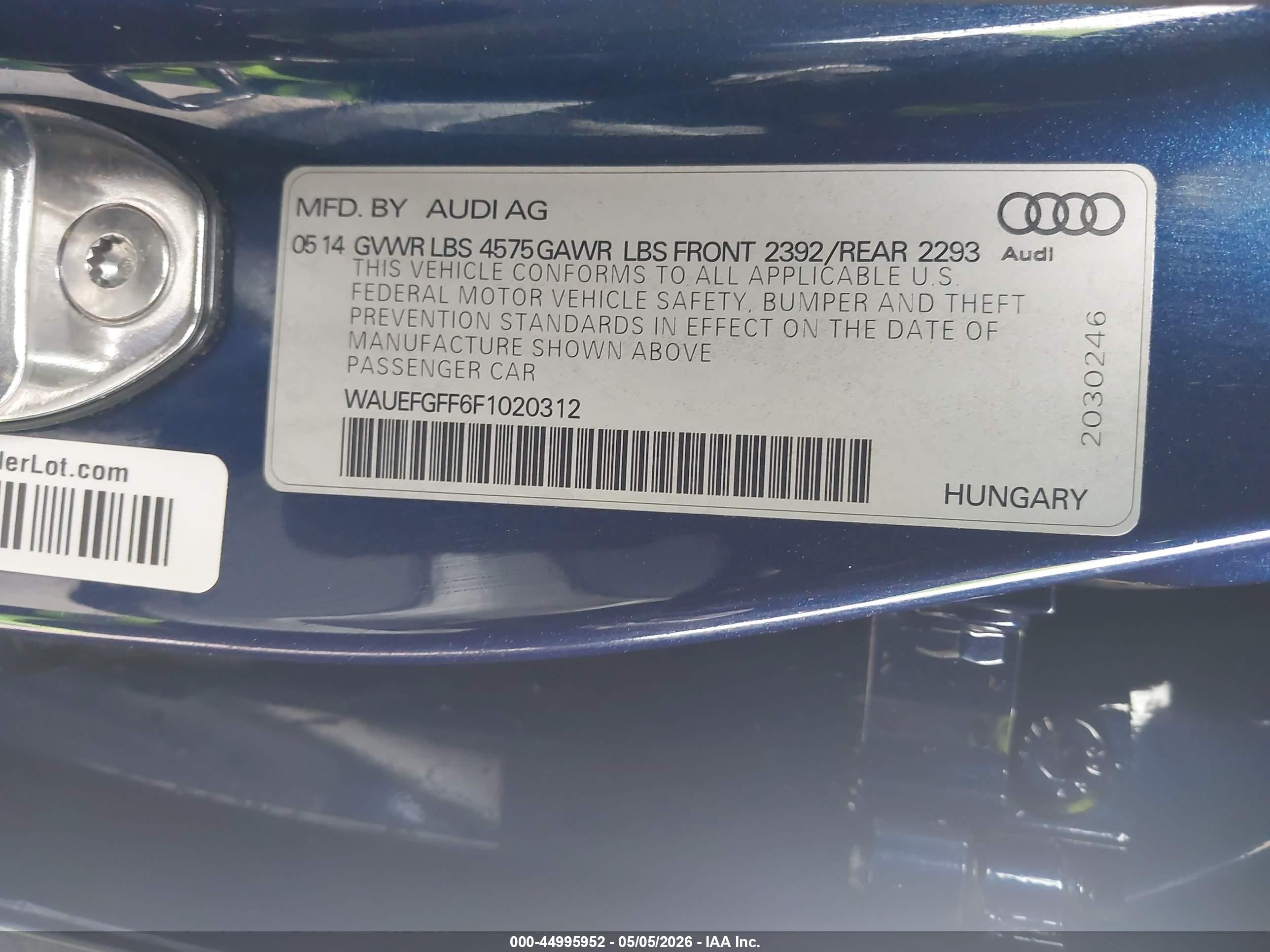 2015 Audi A3 2.0t Premium Blue vin: WAUEFGFF6F1020312