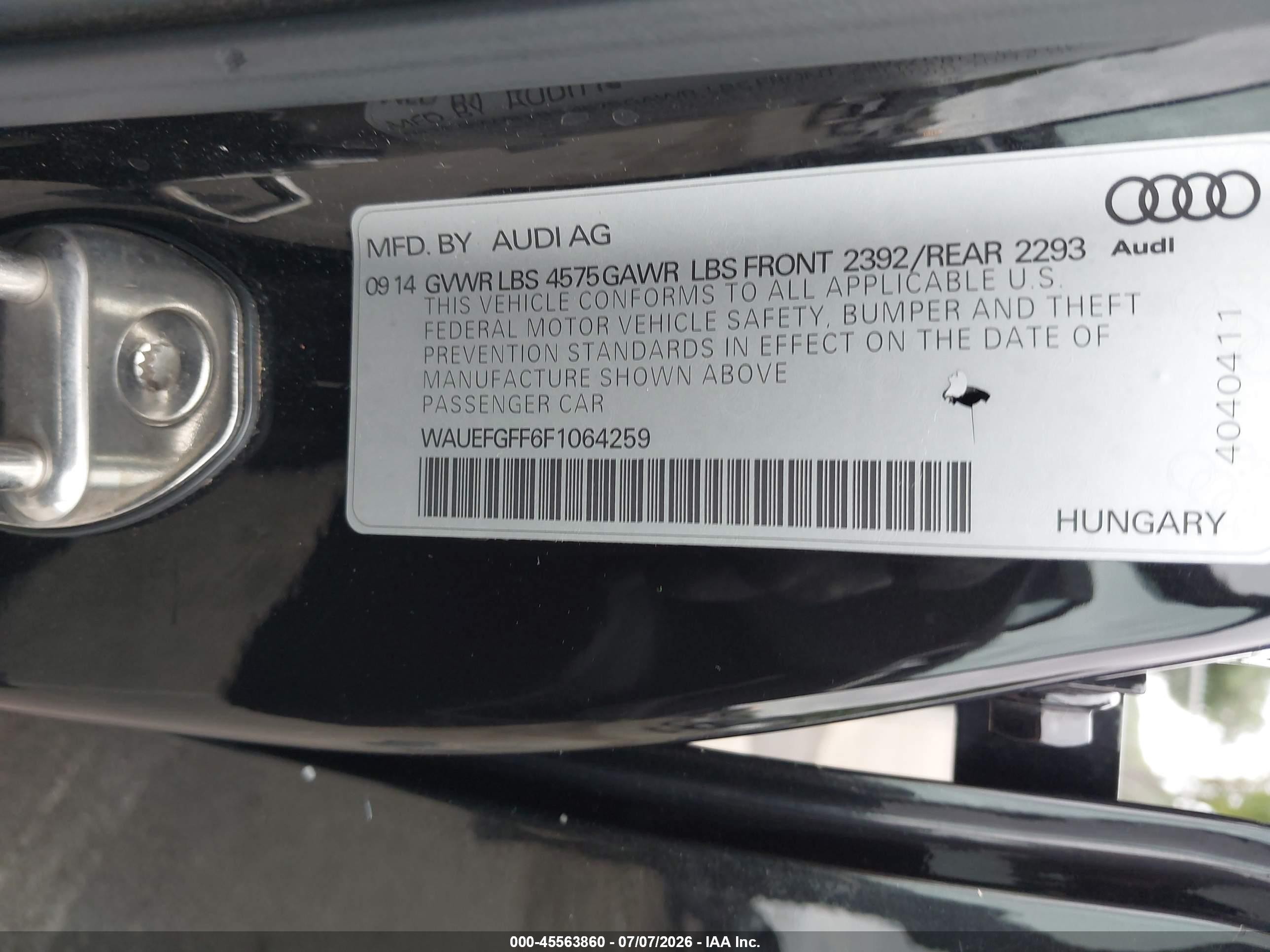 2015 Audi A3 2.0t Premium Black vin: WAUEFGFF6F1064259