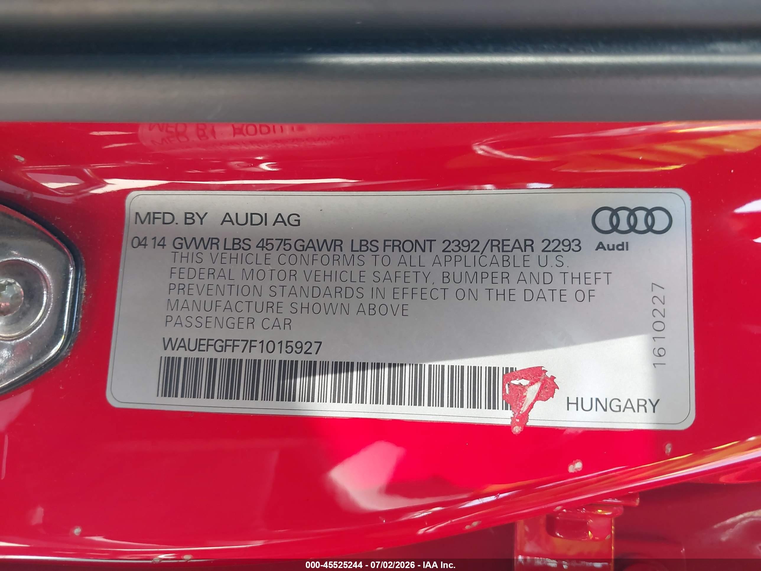 2015 Audi A3 2.0t Premium Red vin: WAUEFGFF7F1015927