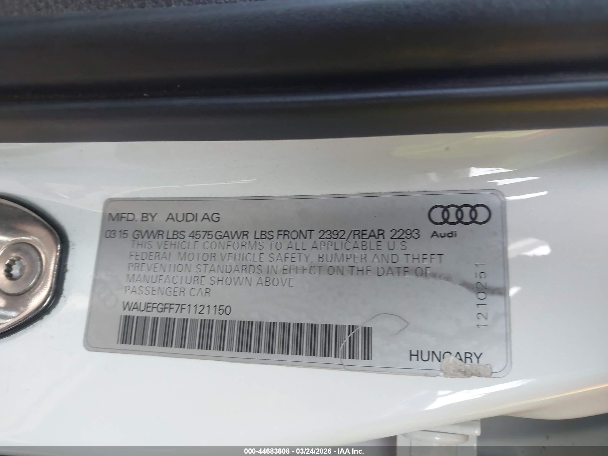 2015 Audi A3 2.0t Premium White vin: WAUEFGFF7F1121150