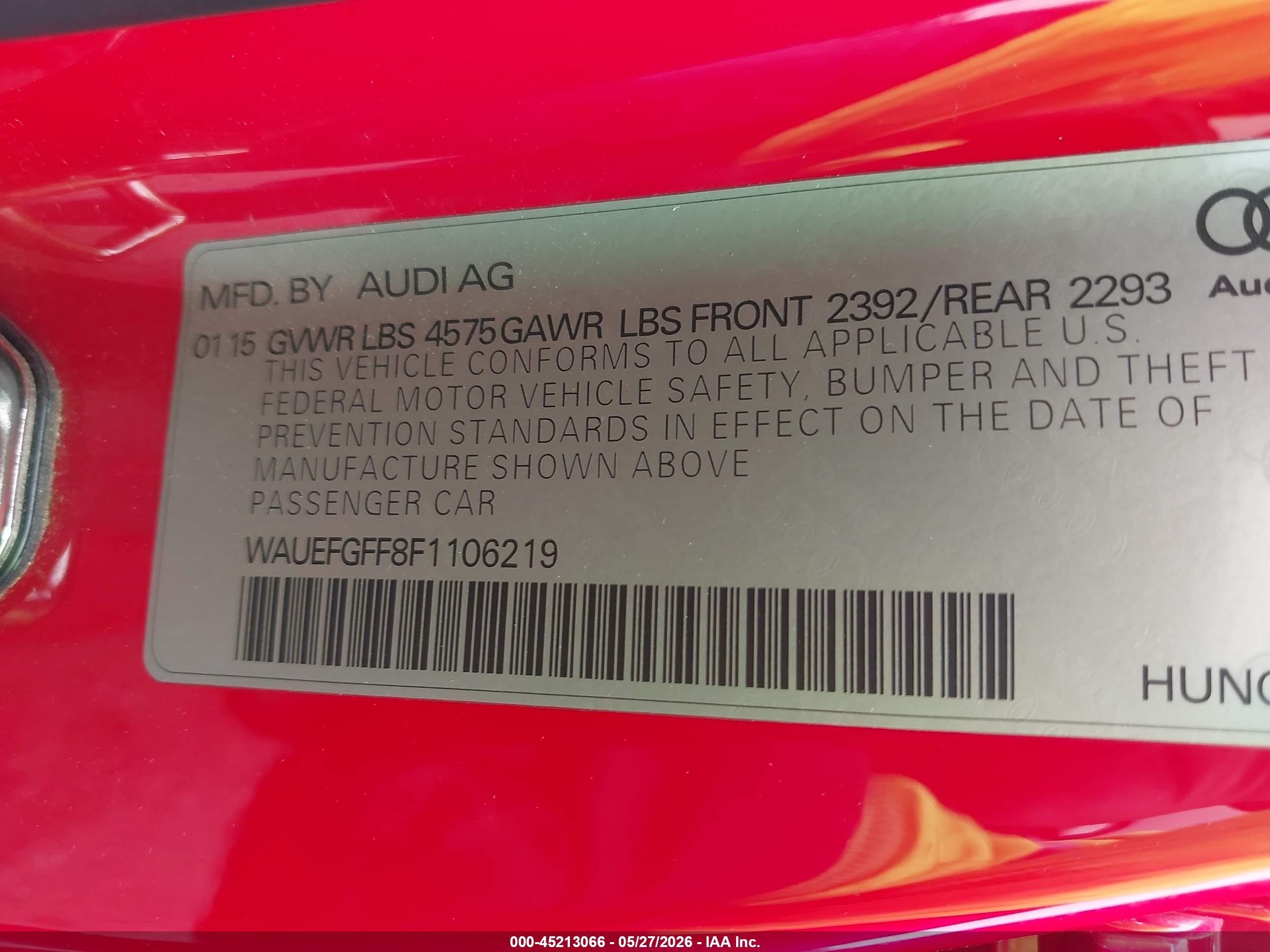 2015 Audi A3 2.0t Premium Red vin: WAUEFGFF8F1106219