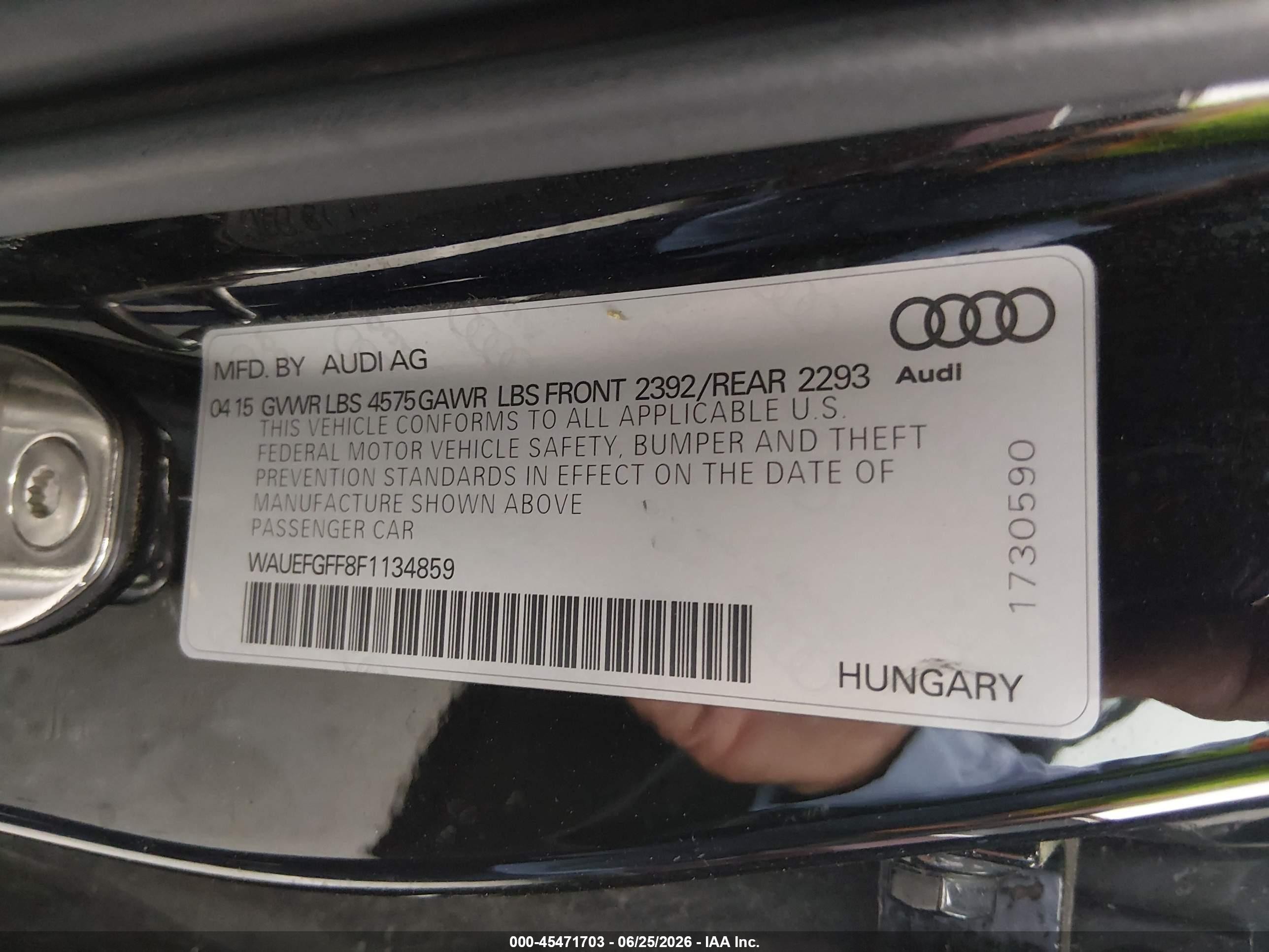 2015 Audi A3 2.0t Premium Black vin: WAUEFGFF8F1134859