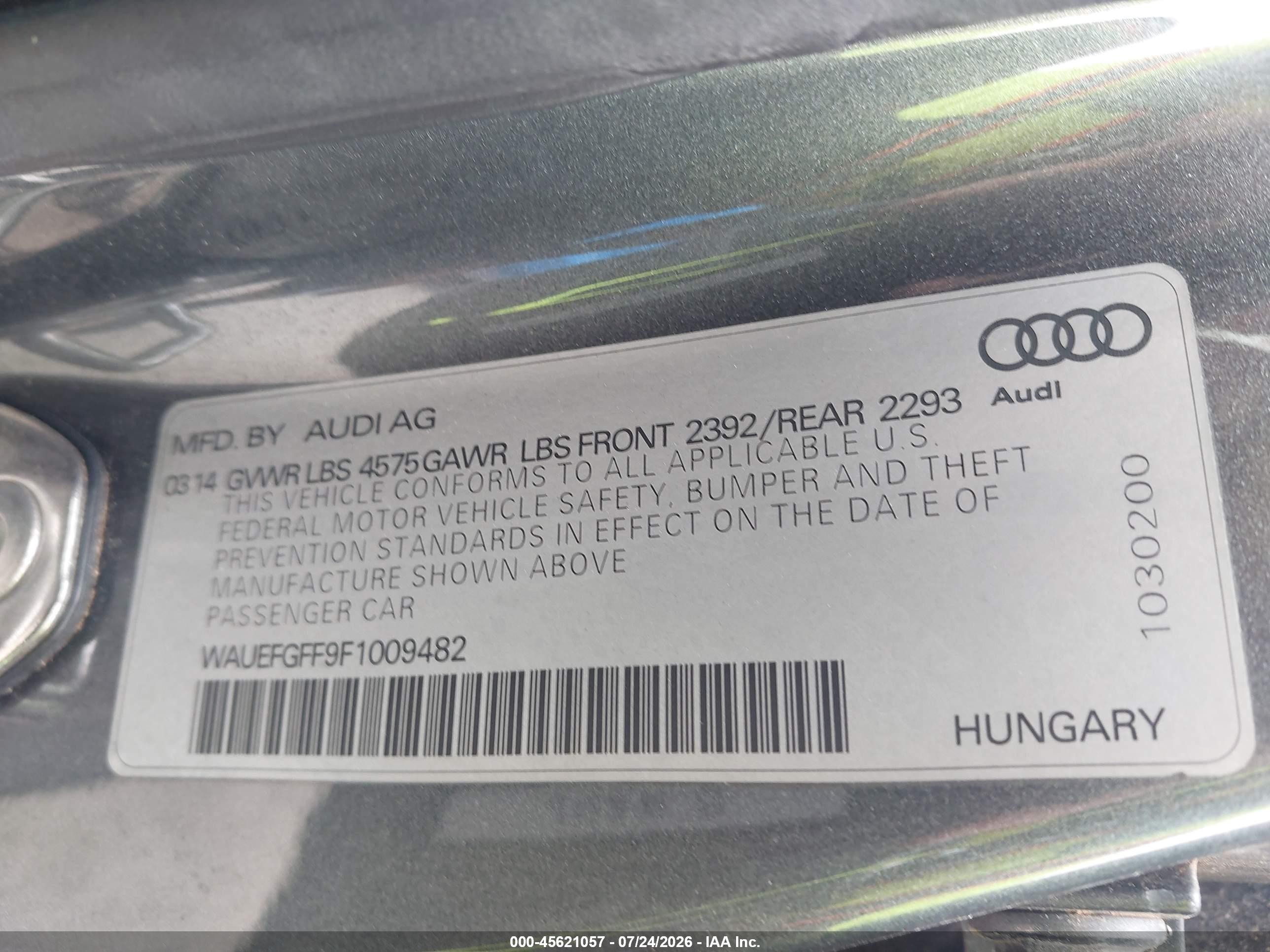 2015 Audi A3 2.0t Premium Blue vin: WAUEFGFF9F1009482