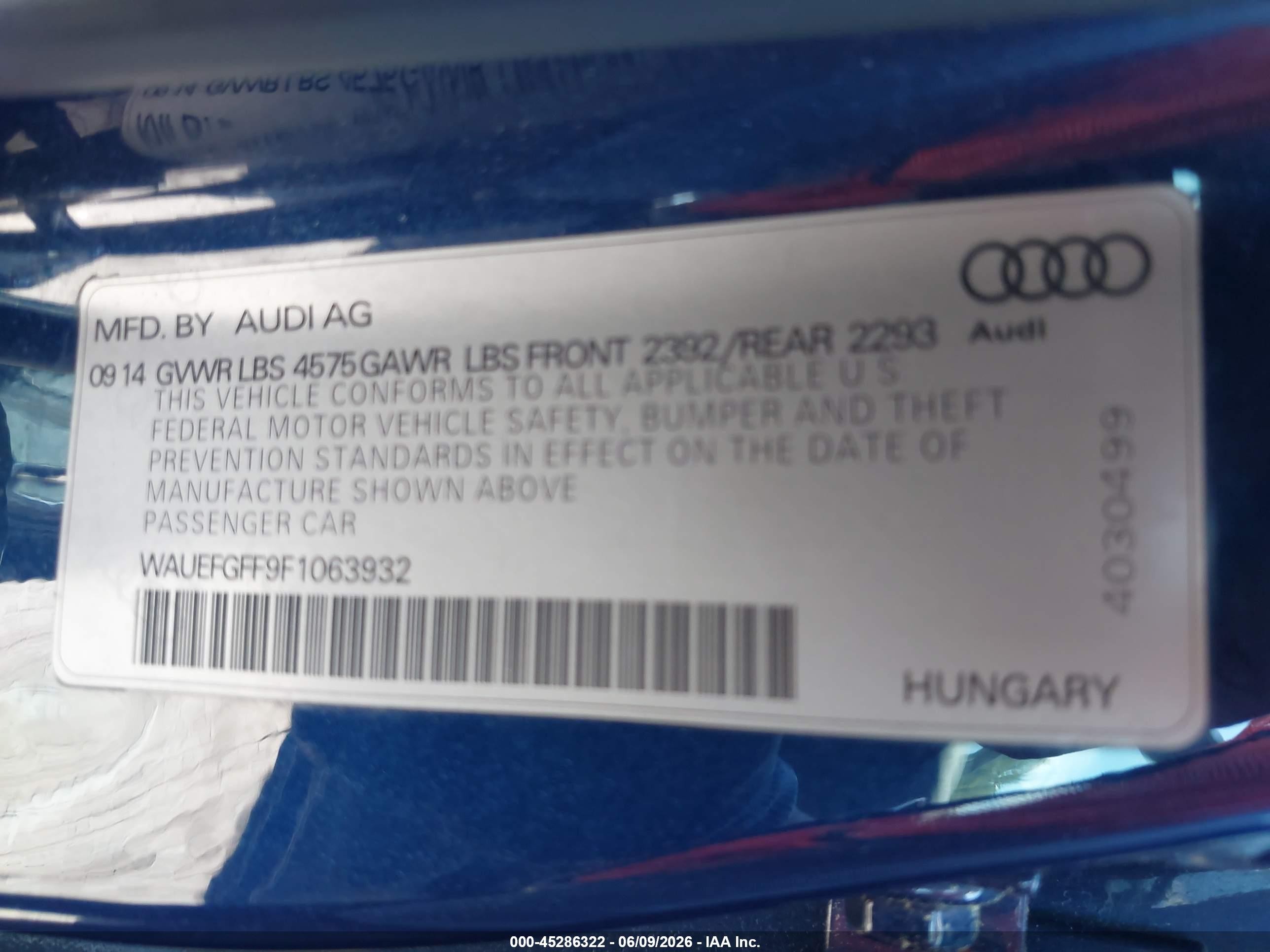 2015 Audi A3 2.0t Premium Blue vin: WAUEFGFF9F1063932