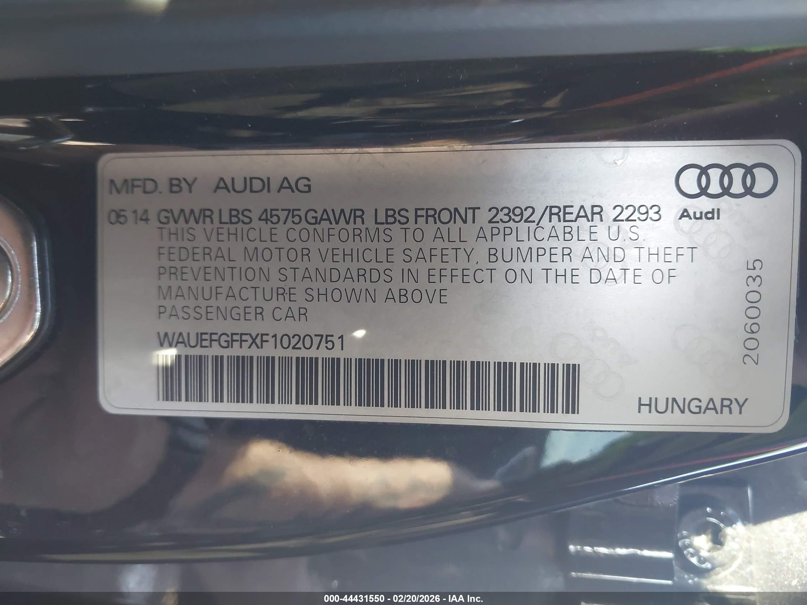 2015 Audi A3 2.0t Premium Black vin: WAUEFGFFXF1020751