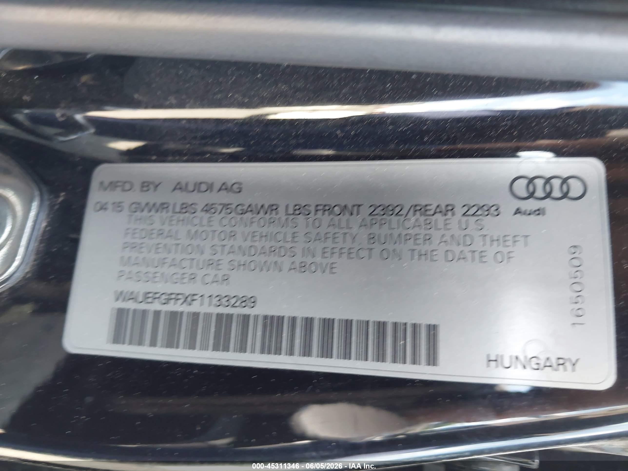 2015 Audi A3 2.0t Premium Black vin: WAUEFGFFXF1133289