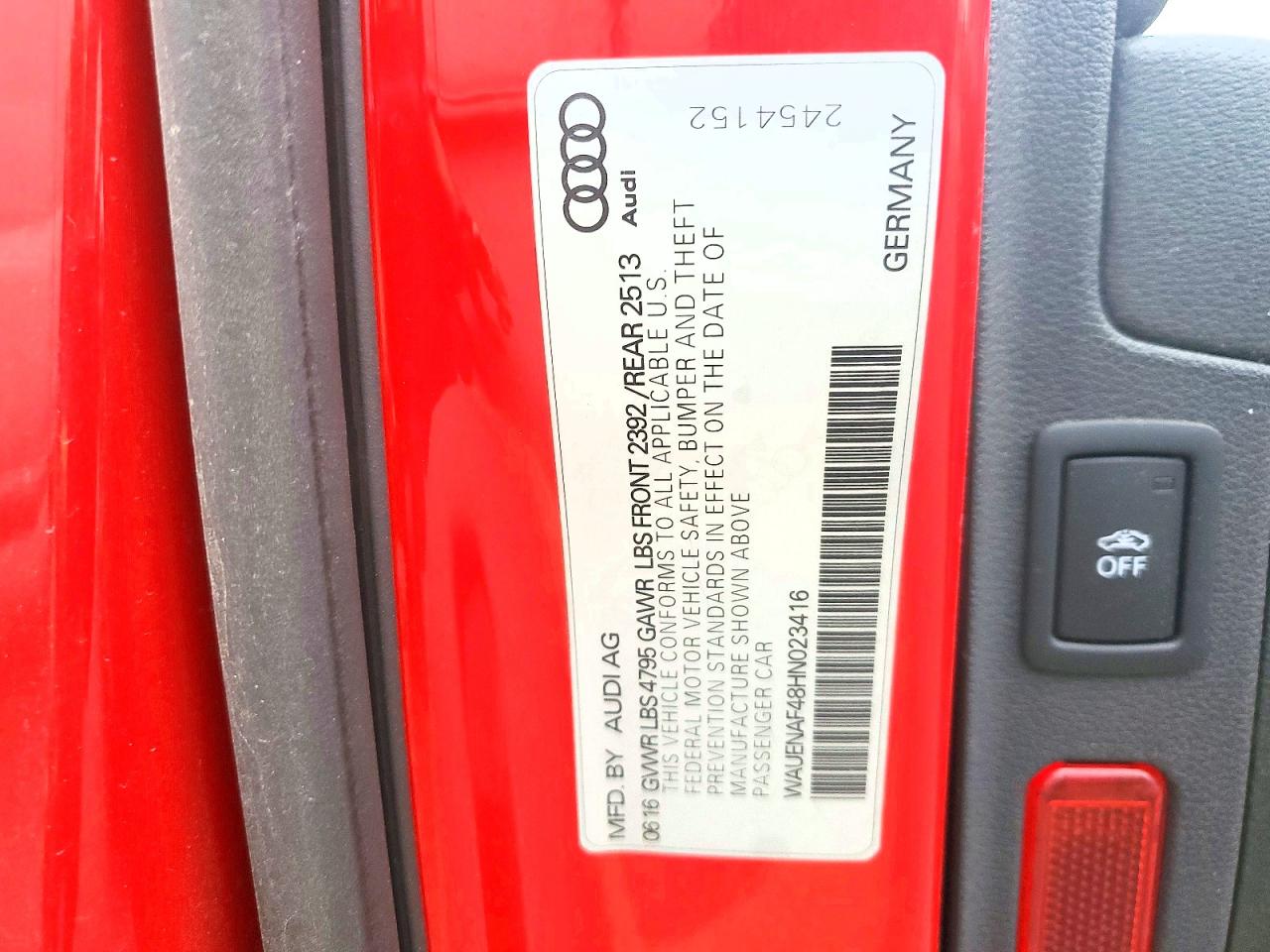 2017 Audi A4 Premium Plus Red vin: WAUENAF48HN023416