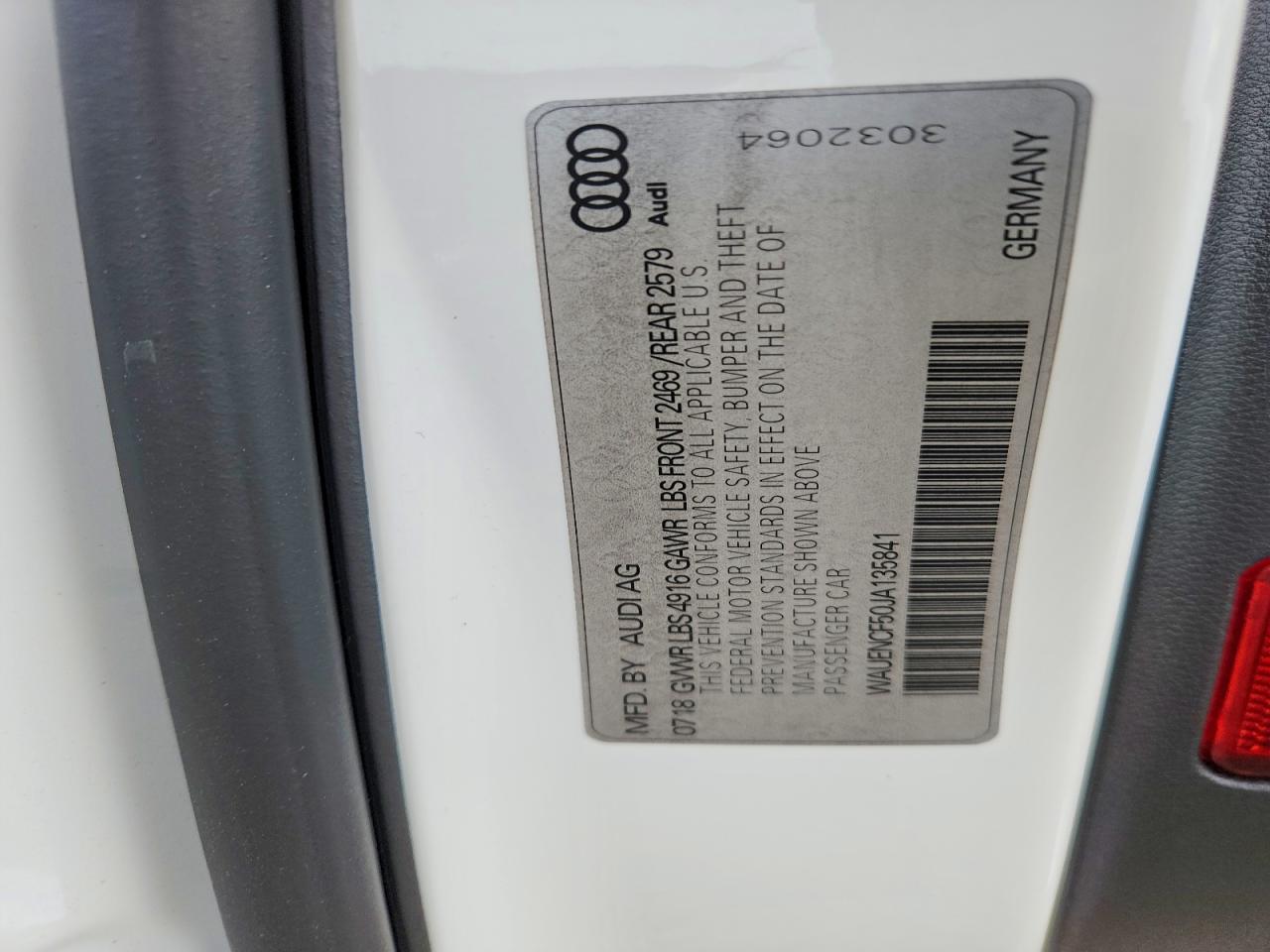 2018 Audi A5 Premium Plus S-line White vin: WAUENCF50JA135841
