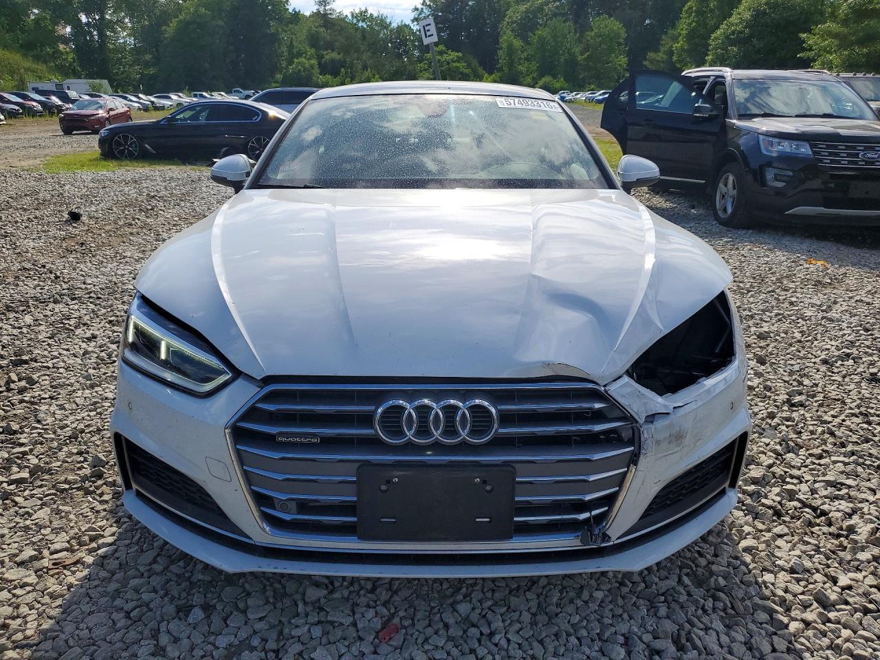 2019 Audi A5 Premium Plus S-line White vin: WAUENCF57KA072996