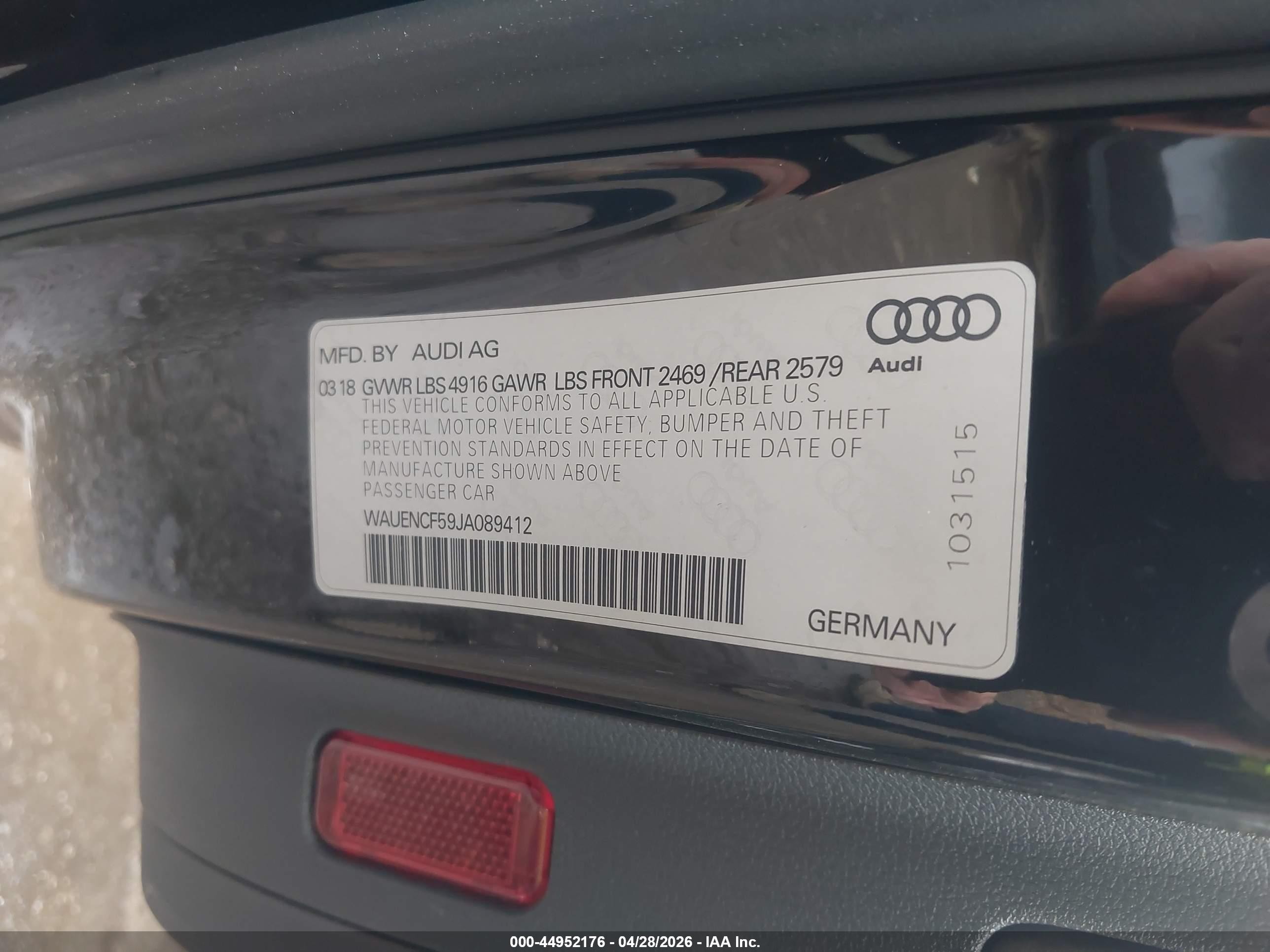 2018 Audi A5 2.0t Premium Black vin: WAUENCF59JA089412