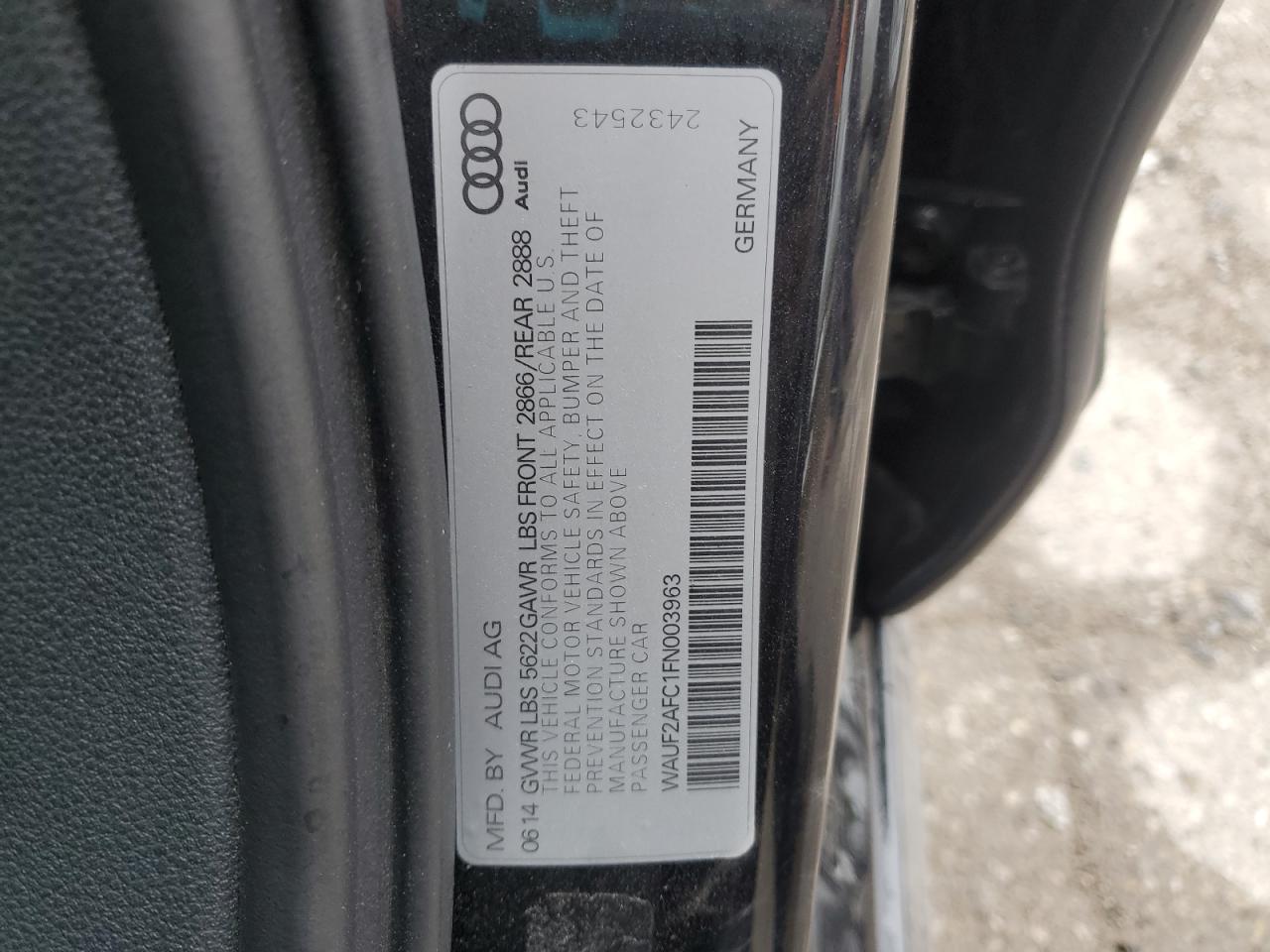 2015 Audi S6 Black vin: WAUF2AFC1FN003963