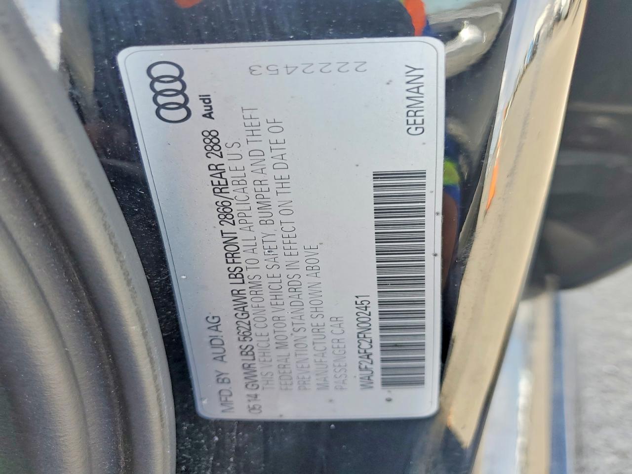 2015 Audi S6 Черный vin: WAUF2AFC2FN002451