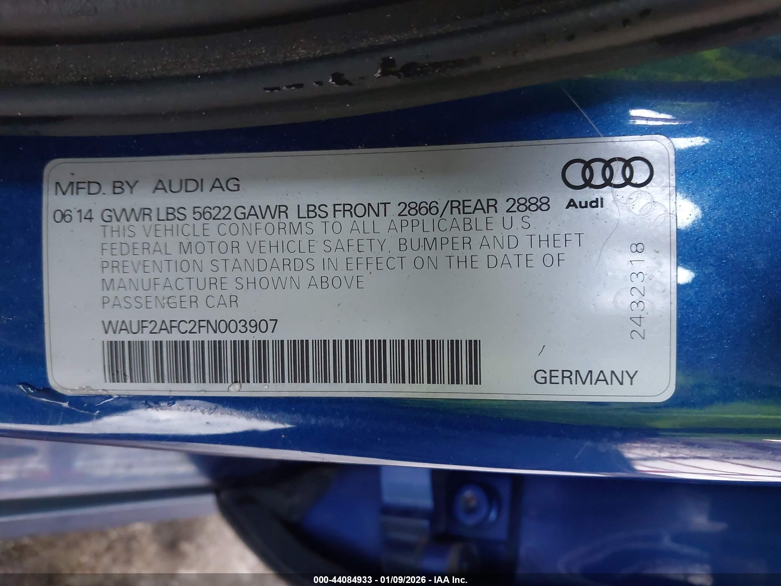 2015 Audi S6 4.0t Blue vin: WAUF2AFC2FN003907
