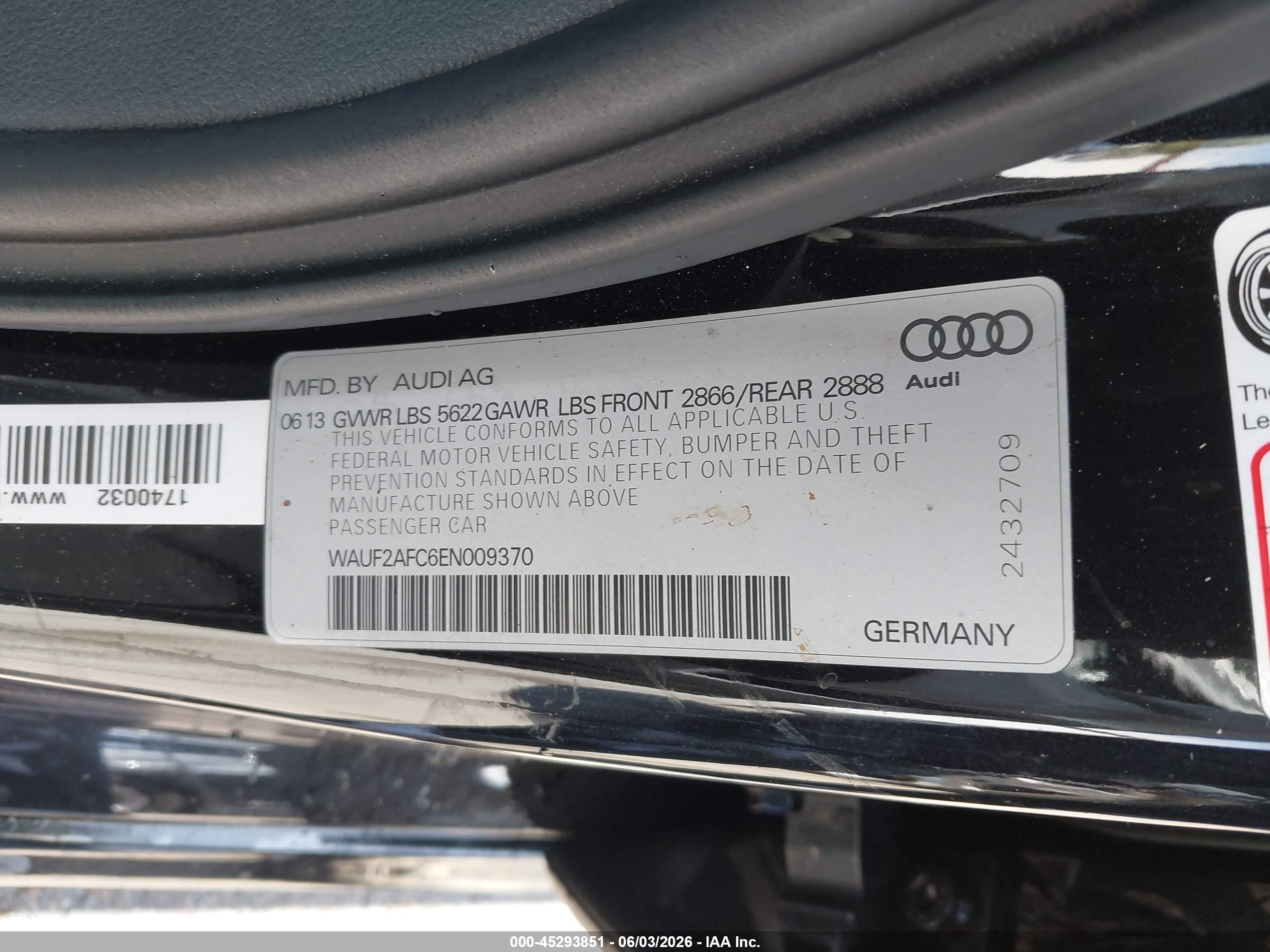 2014 Audi S6 4.0t Prestige Black vin: WAUF2AFC6EN009370