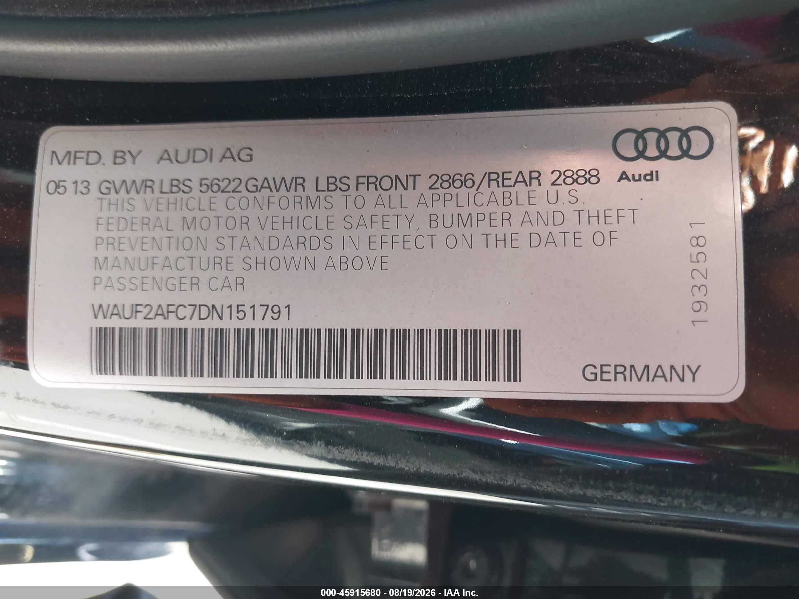 2013 Audi S6 4.0t Prestige Black vin: WAUF2AFC7DN151791