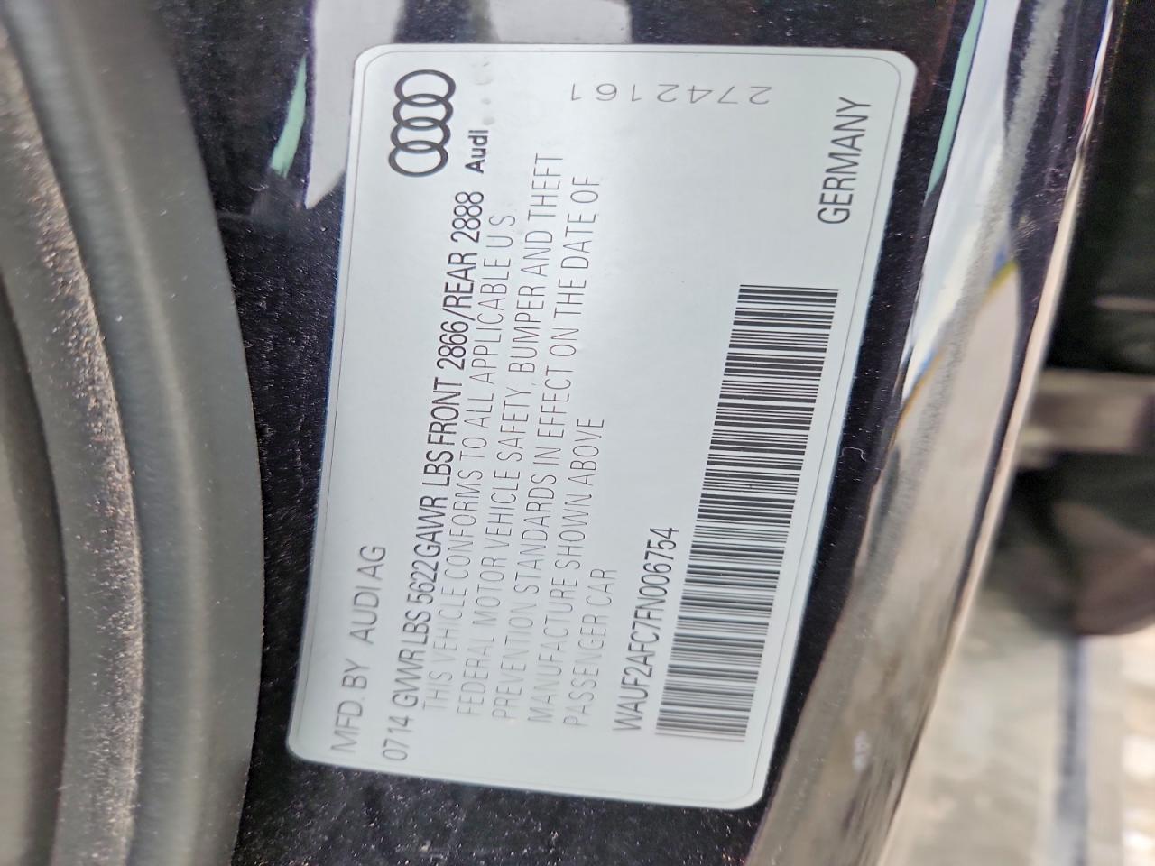 2015 Audi S6 Black vin: WAUF2AFC7FN006754