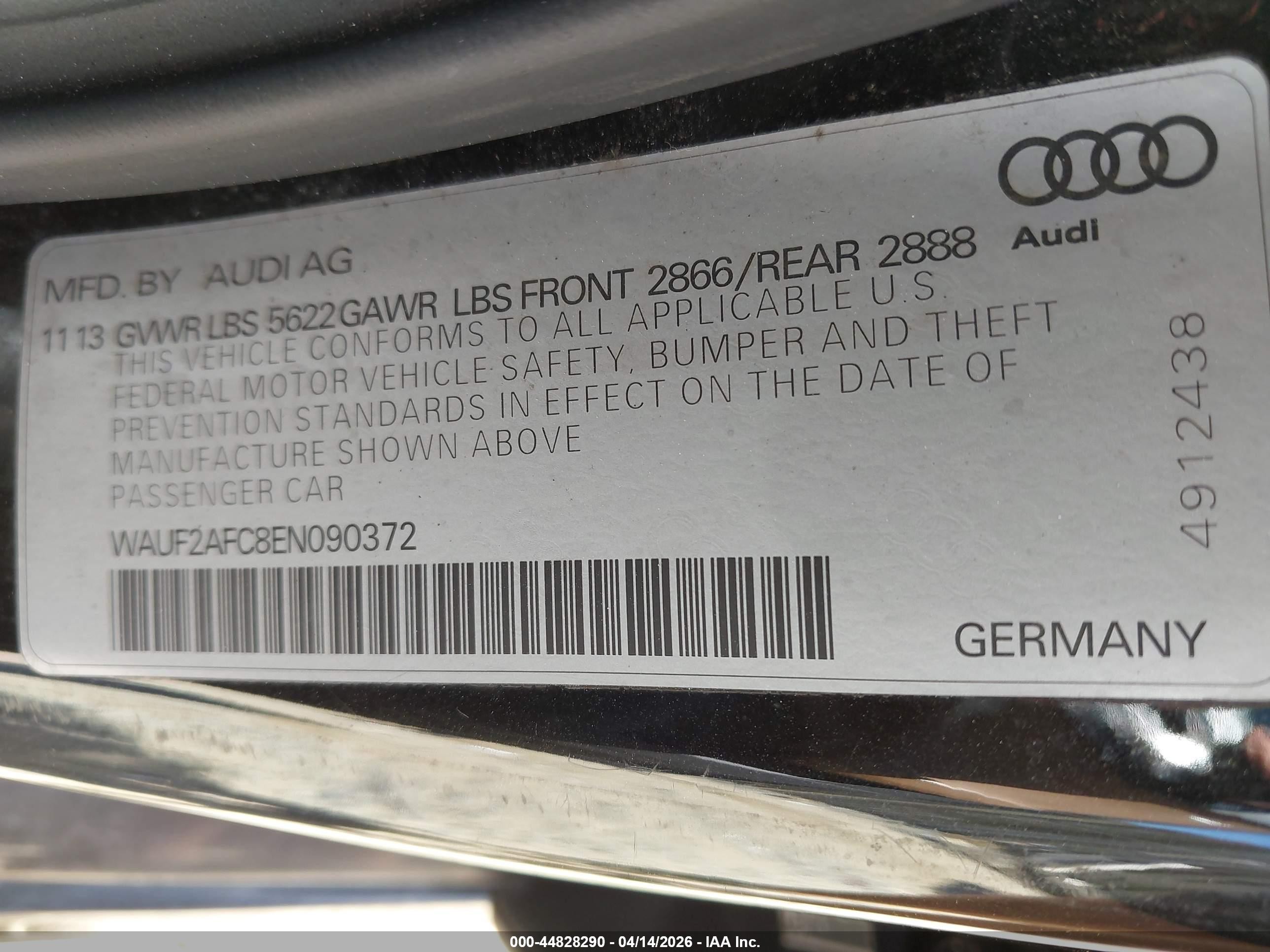 2014 Audi S6 4.0t Prestige Black vin: WAUF2AFC8EN090372