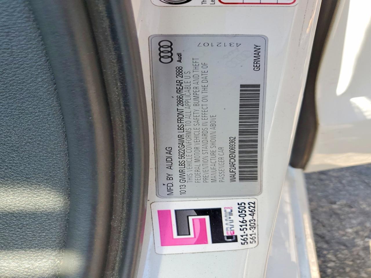 2014 Audi S6 White vin: WAUF2AFCXEN069362