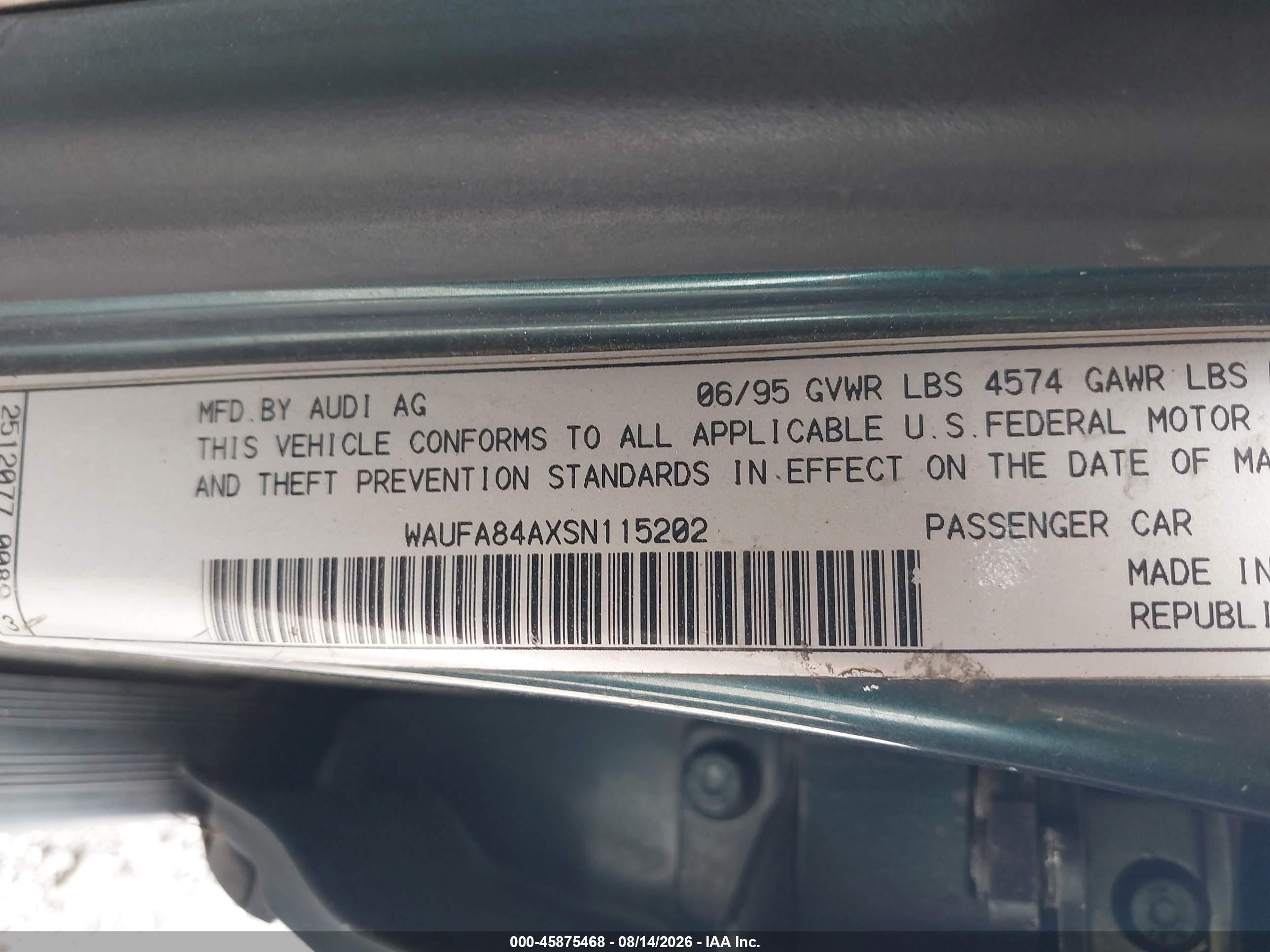 1995 Audi A6   Green vin: WAUFA84AXSN115202