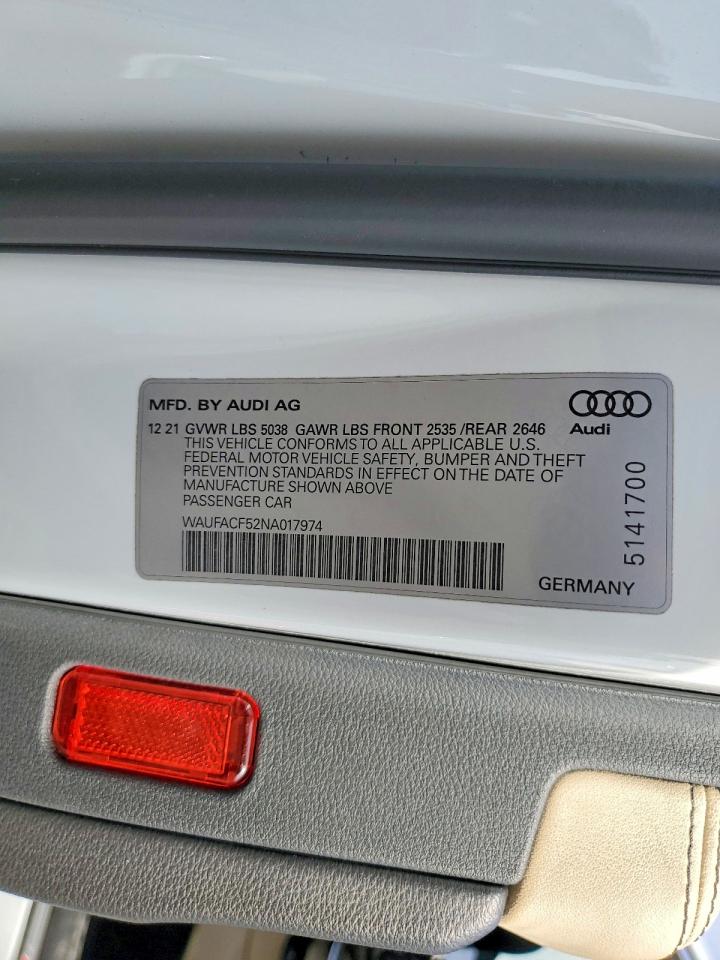 2022 Audi A5 Premium Plus 45 Белый vin: WAUFACF52NA017974