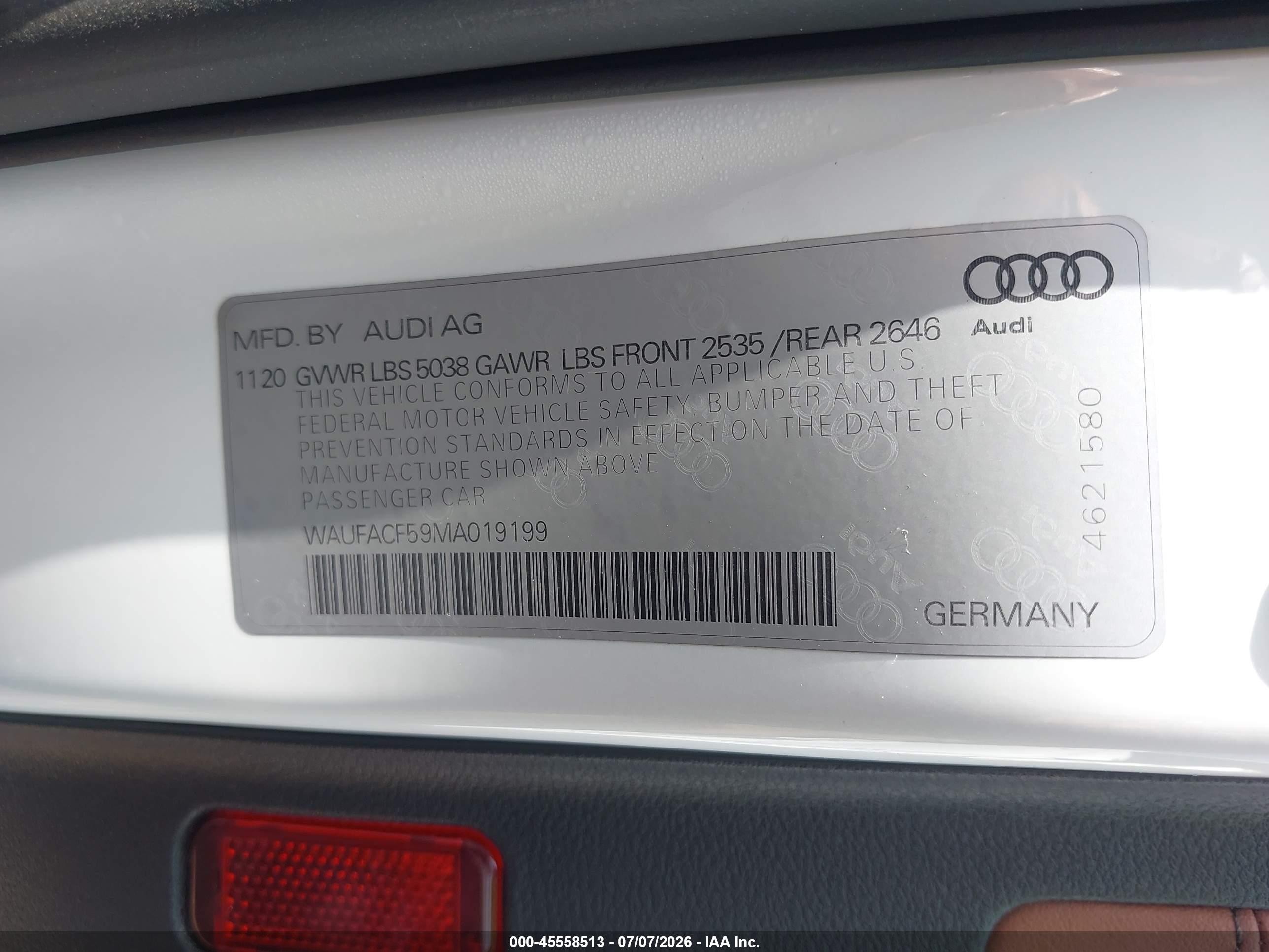 2021 Audi A5 Sportback Premium Plus 45 Tfsi Quattro S Tronic White vin: WAUFACF59MA019199