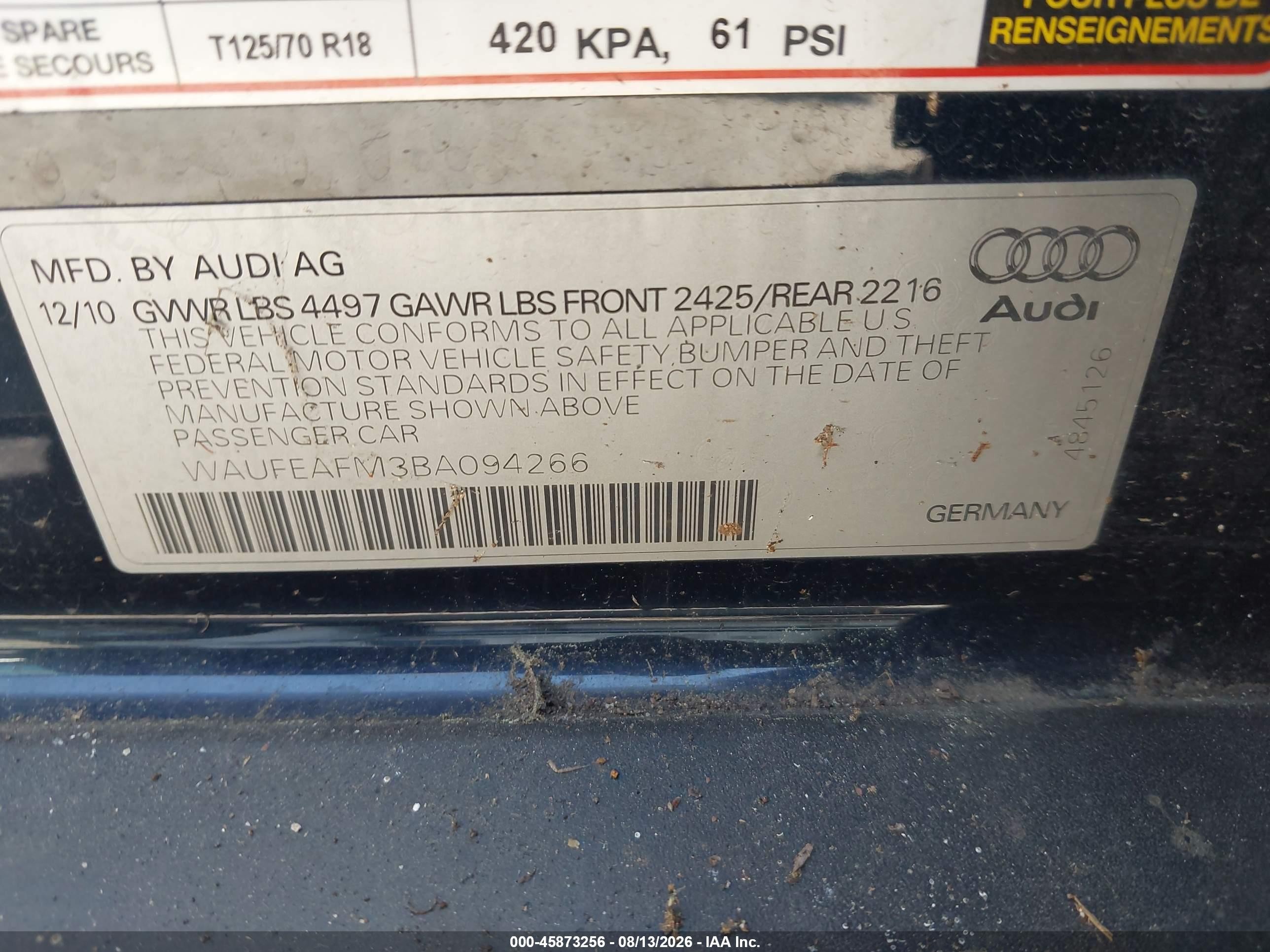 2011 Audi A3 2.0t Premium Blue vin: WAUFEAFM3BA094266