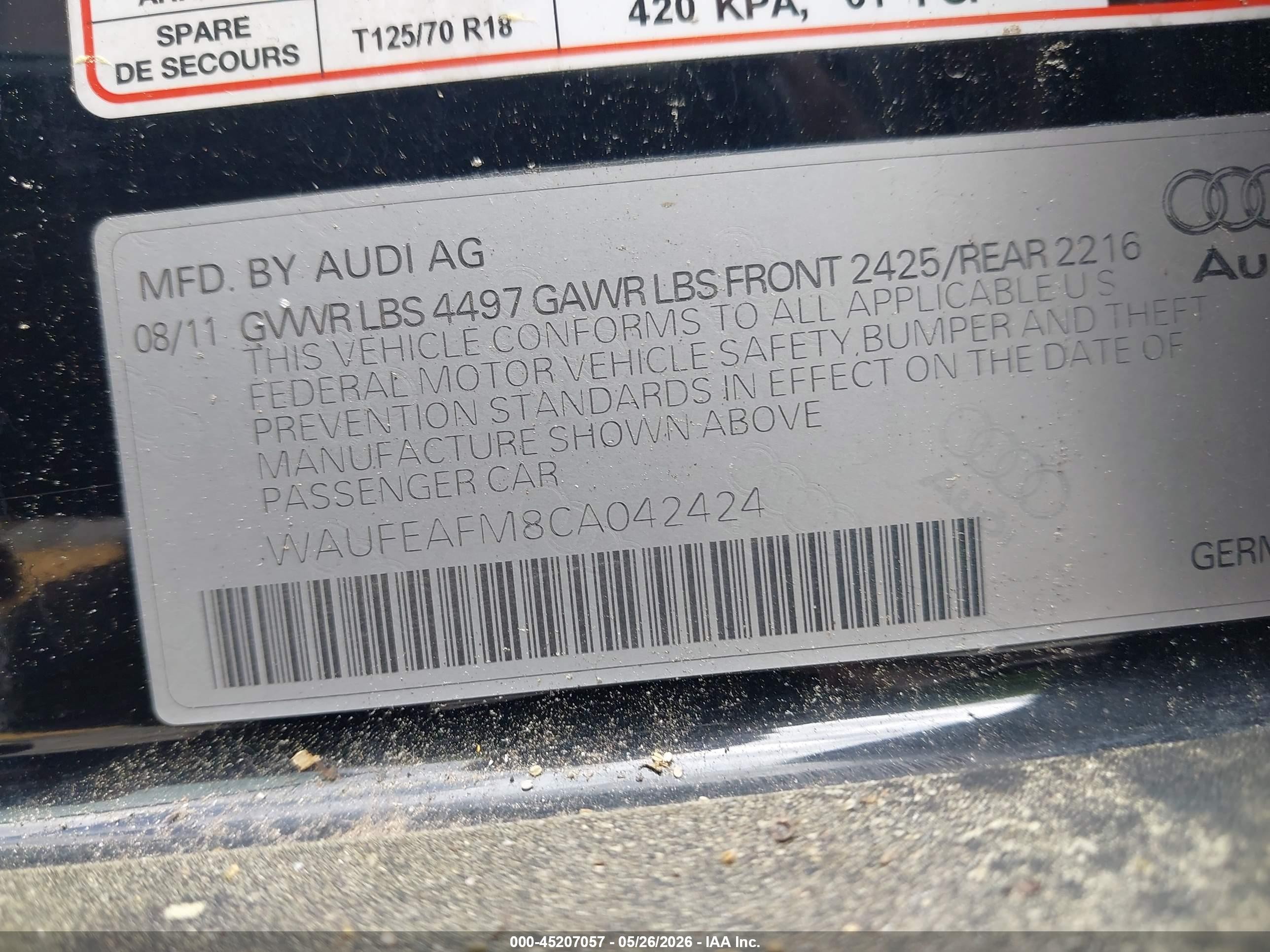 2012 Audi A3 2.0t Premium Black vin: WAUFEAFM8CA042424