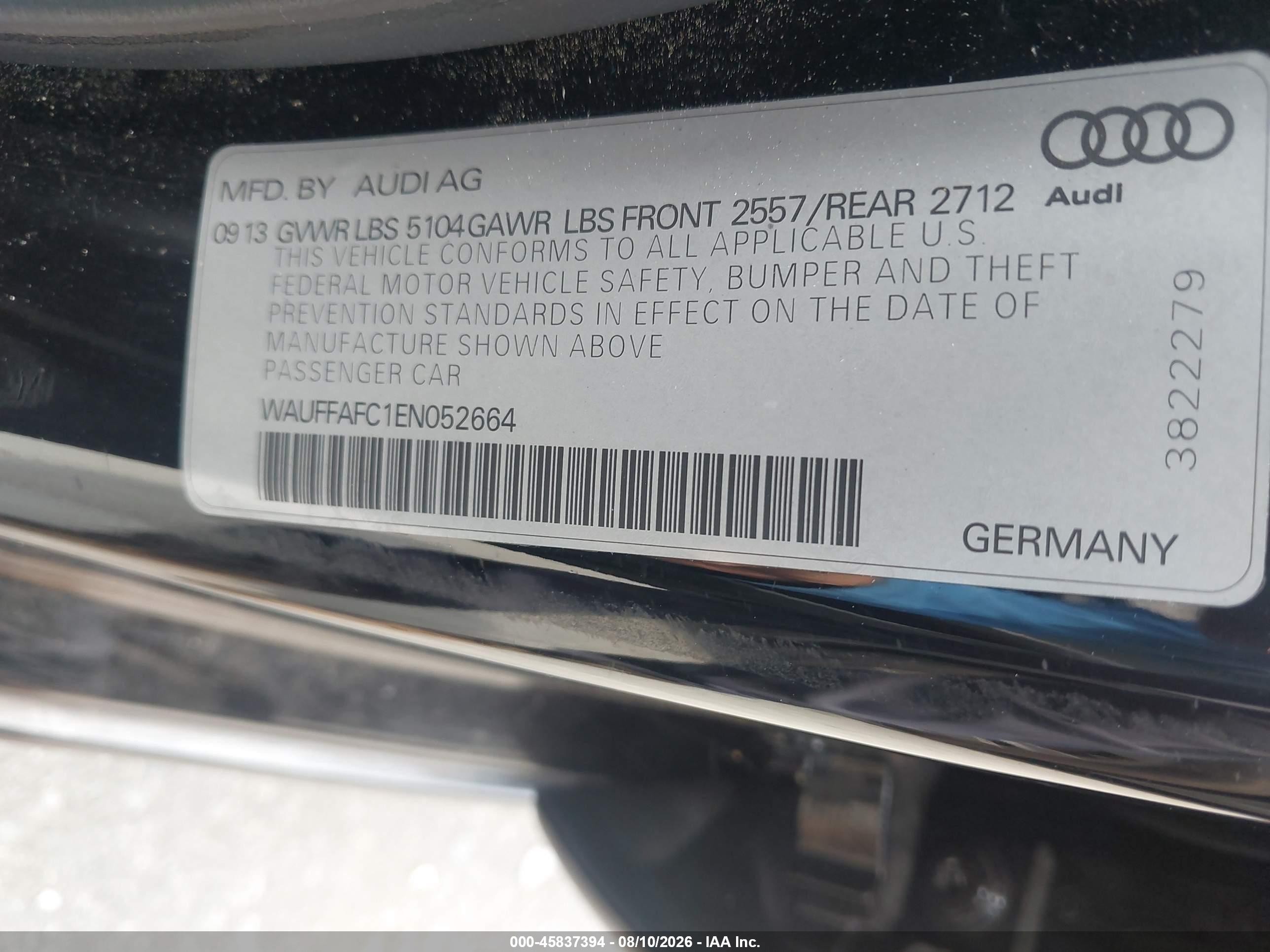 2014 Audi A6 2.0t Premium Black vin: WAUFFAFC1EN052664