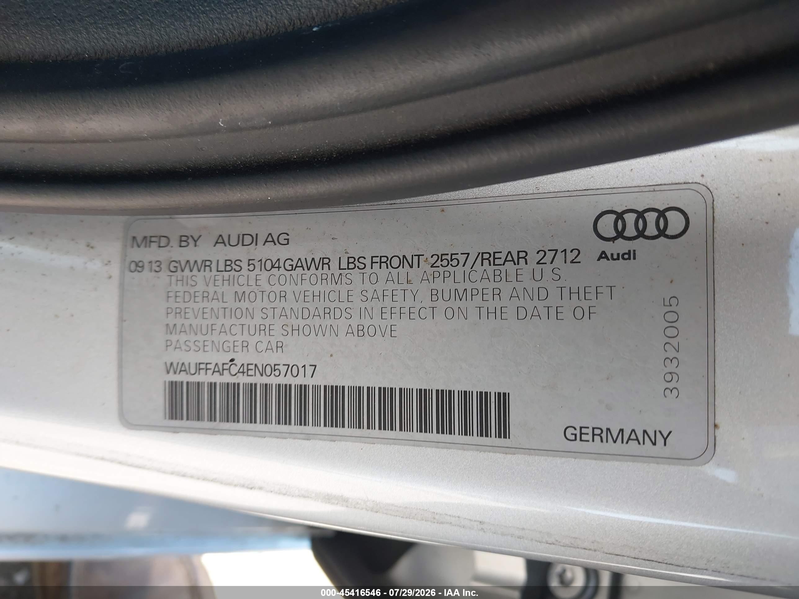 2014 Audi A6 2.0t Premium Silver vin: WAUFFAFC4EN057017