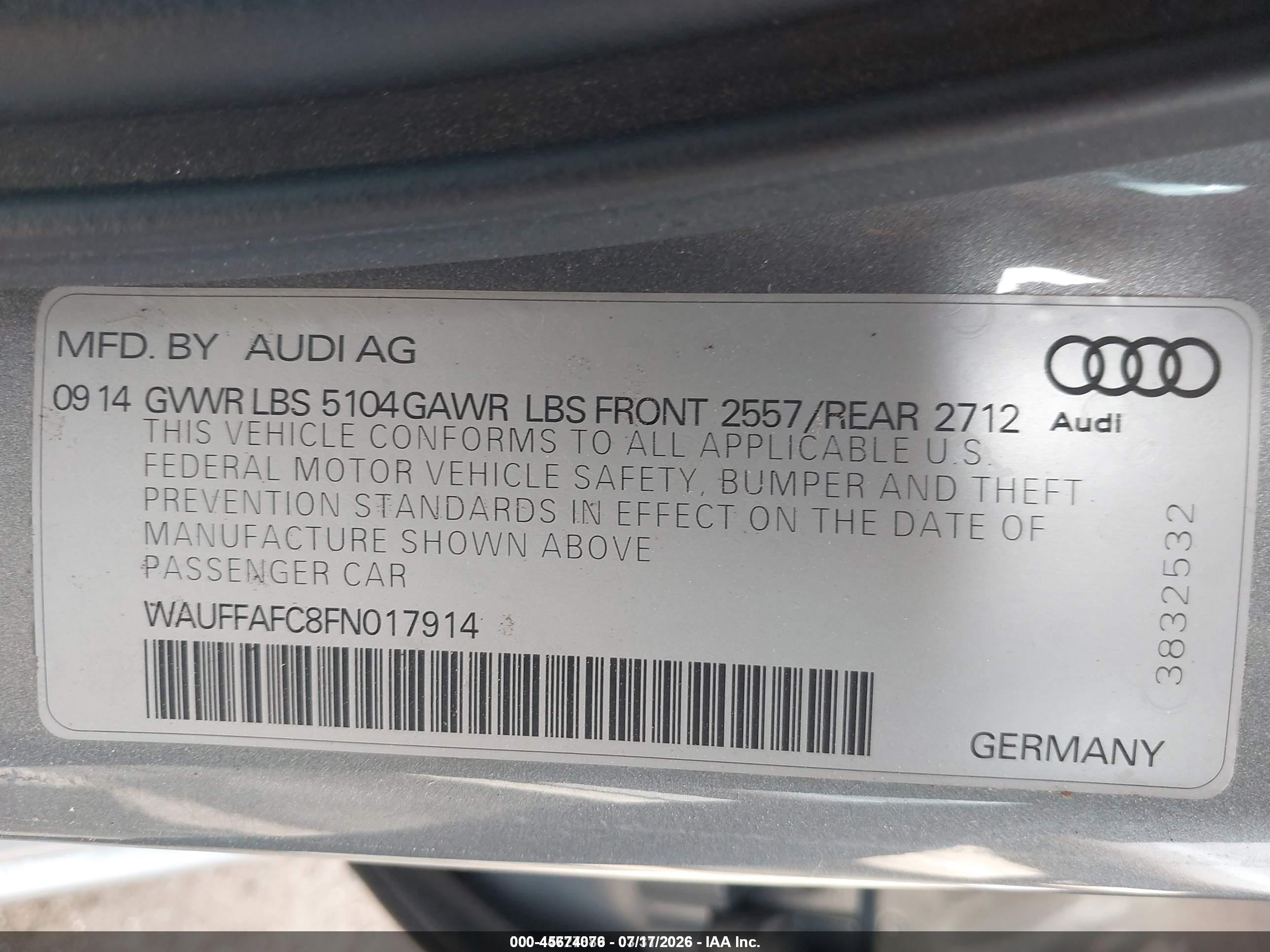 2015 Audi A6 2.0t Premium Серебряный vin: WAUFFAFC8FN017914