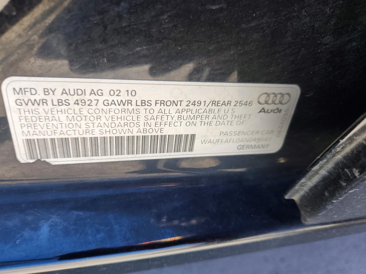 2010 Audi A4 Premium Plus Black vin: WAUFFAFL0AN049541