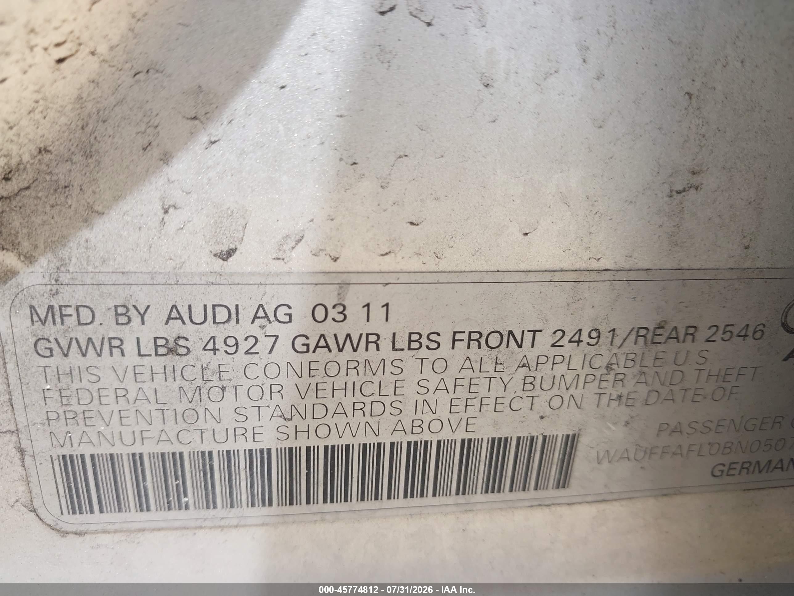 2011 Audi A4 2.0t Premium Silver vin: WAUFFAFL0BN050755