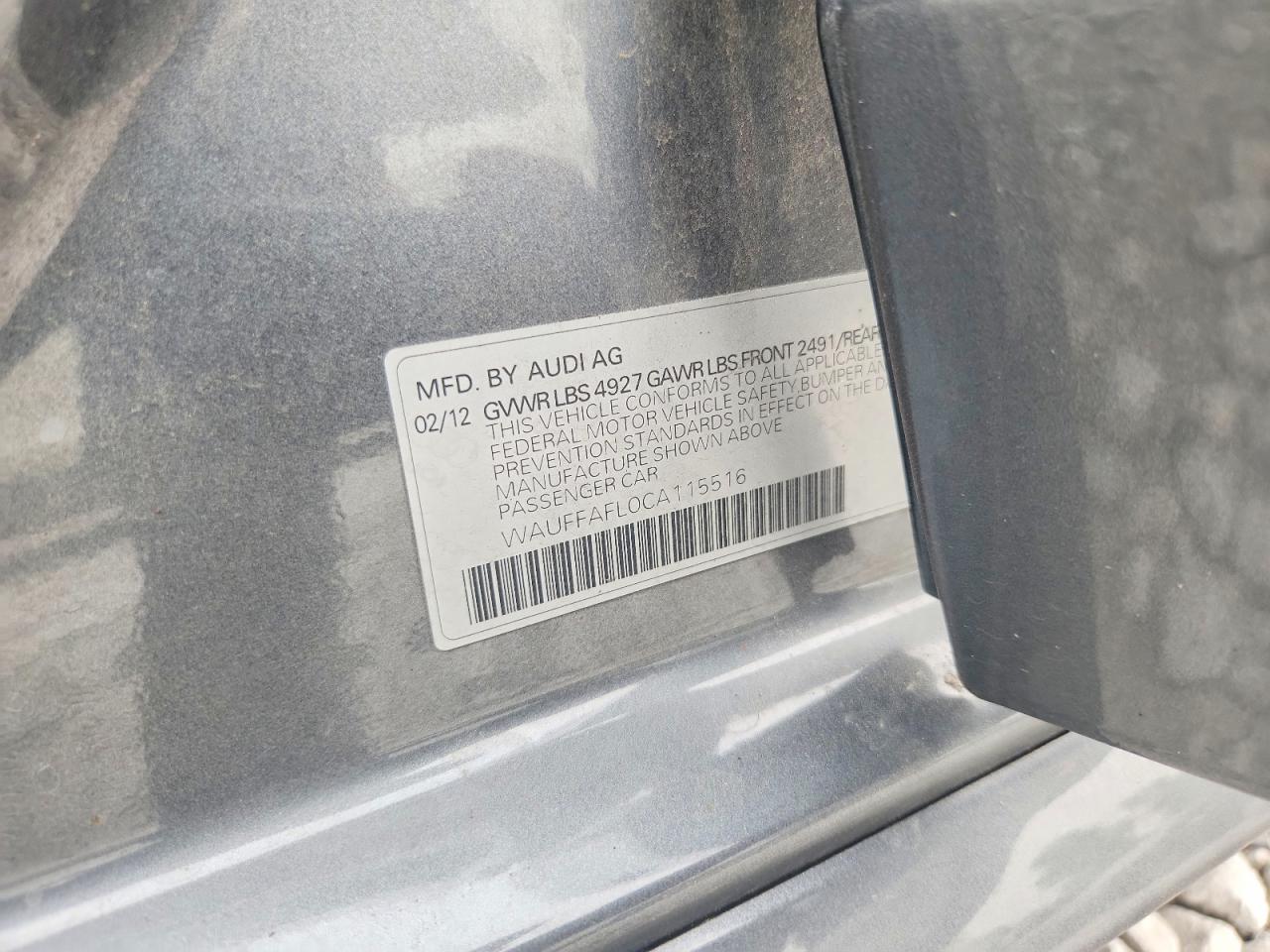 2012 Audi A4 Premium Plus Серый vin: WAUFFAFL0CA115516