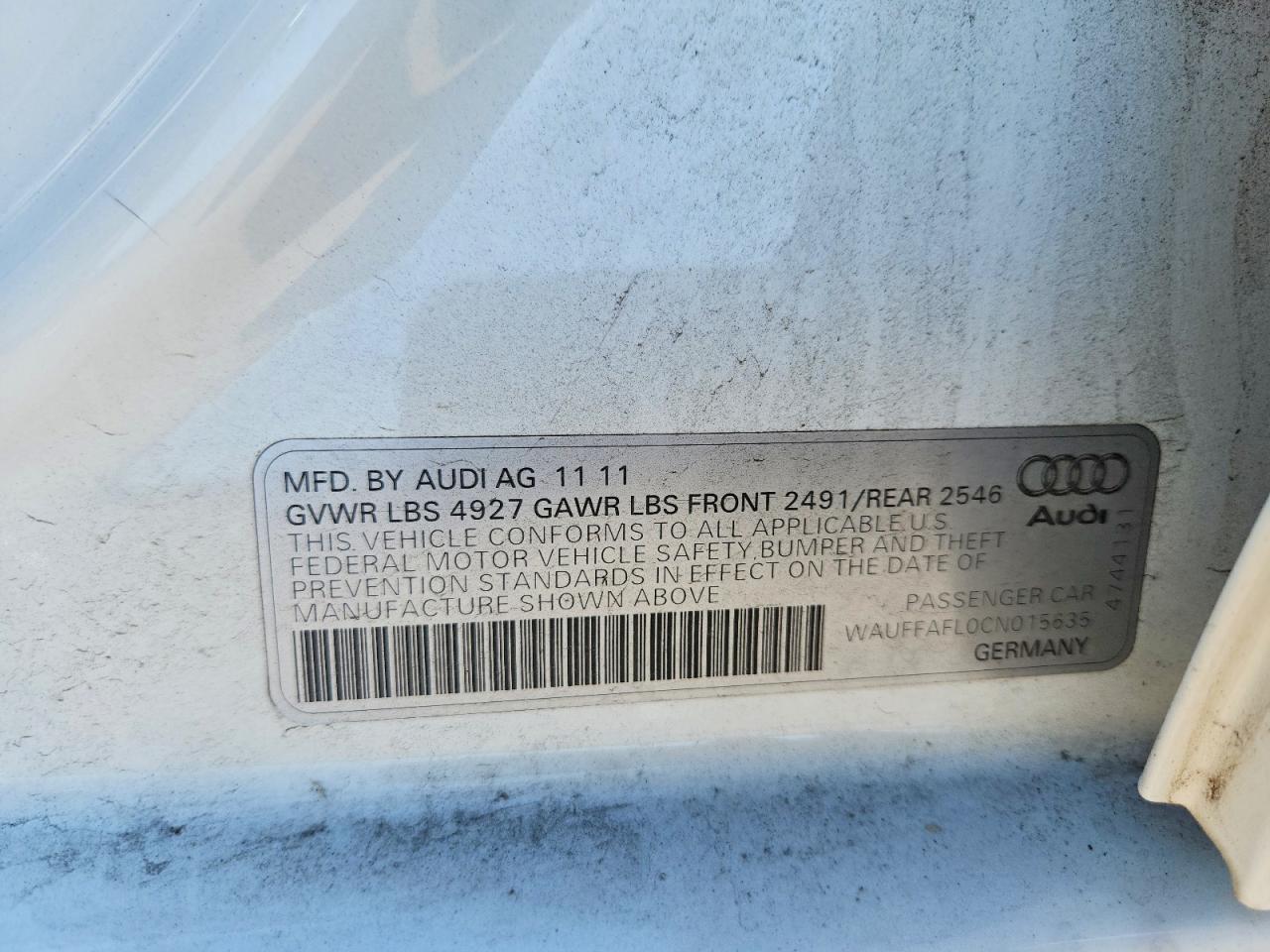2012 Audi A4 Premium Plus White vin: WAUFFAFL0CN015635