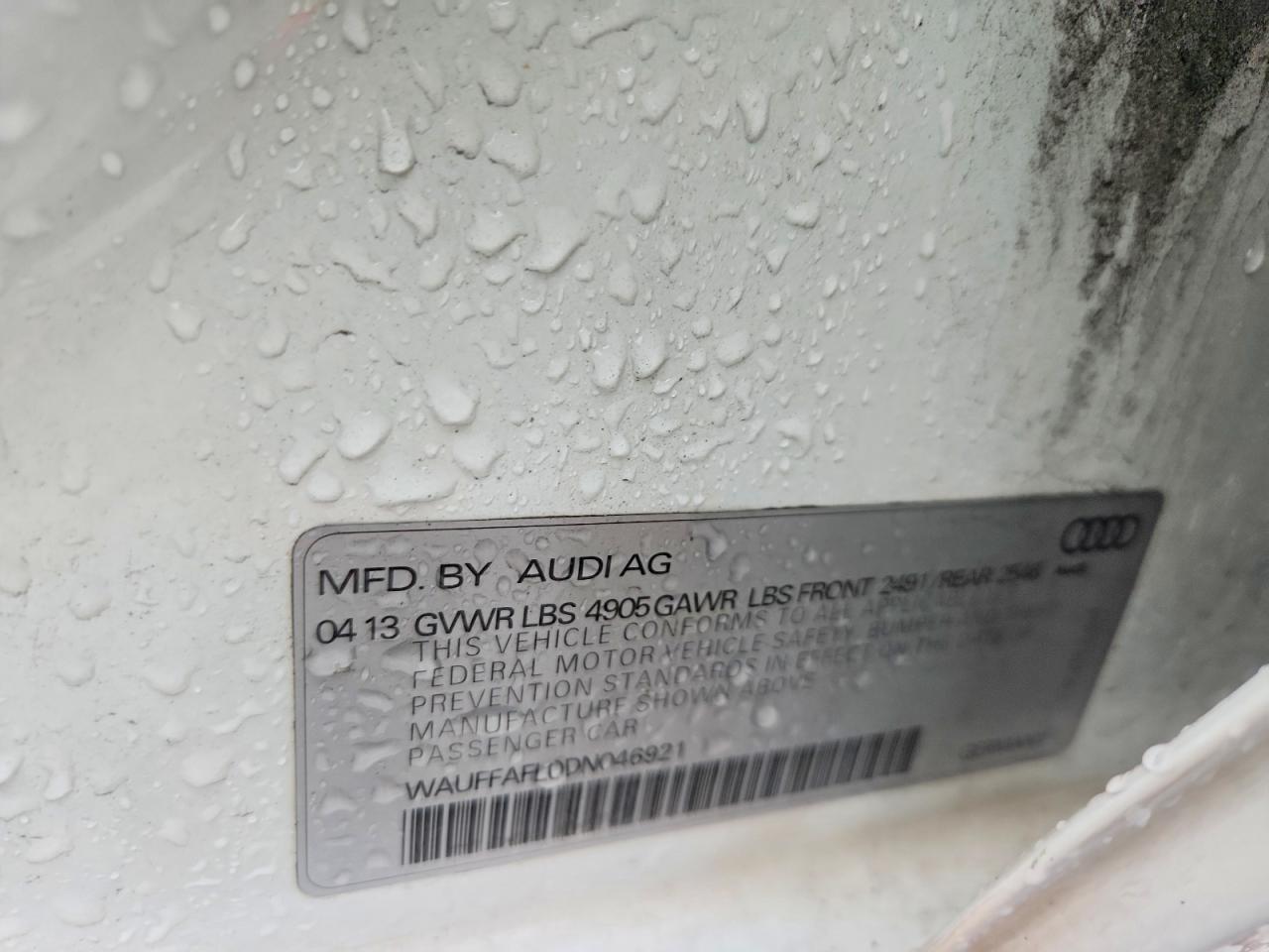 2013 Audi A4 Premium Plus White vin: WAUFFAFL0DN046921