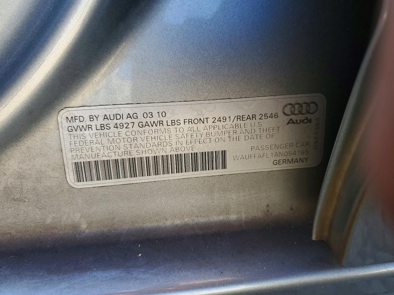 2010 Audi A4 Premium Plus Silver vin: WAUFFAFL1AN054165