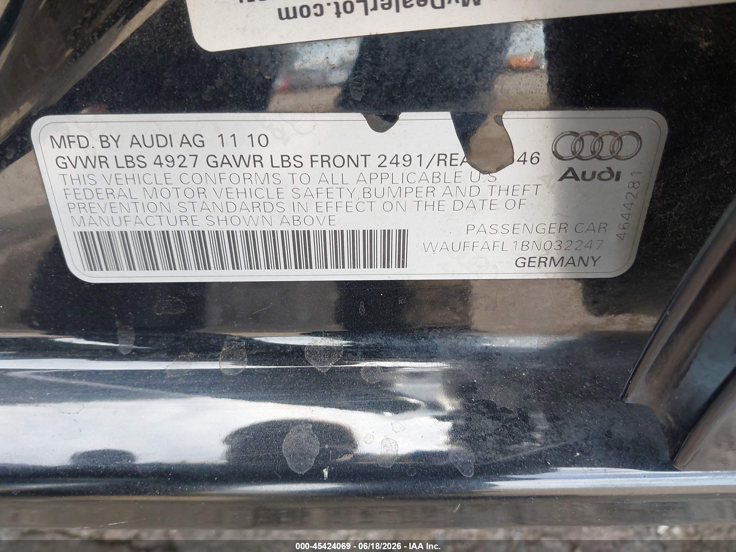 2011 Audi A4 2.0t Premium Black vin: WAUFFAFL1BN032247
