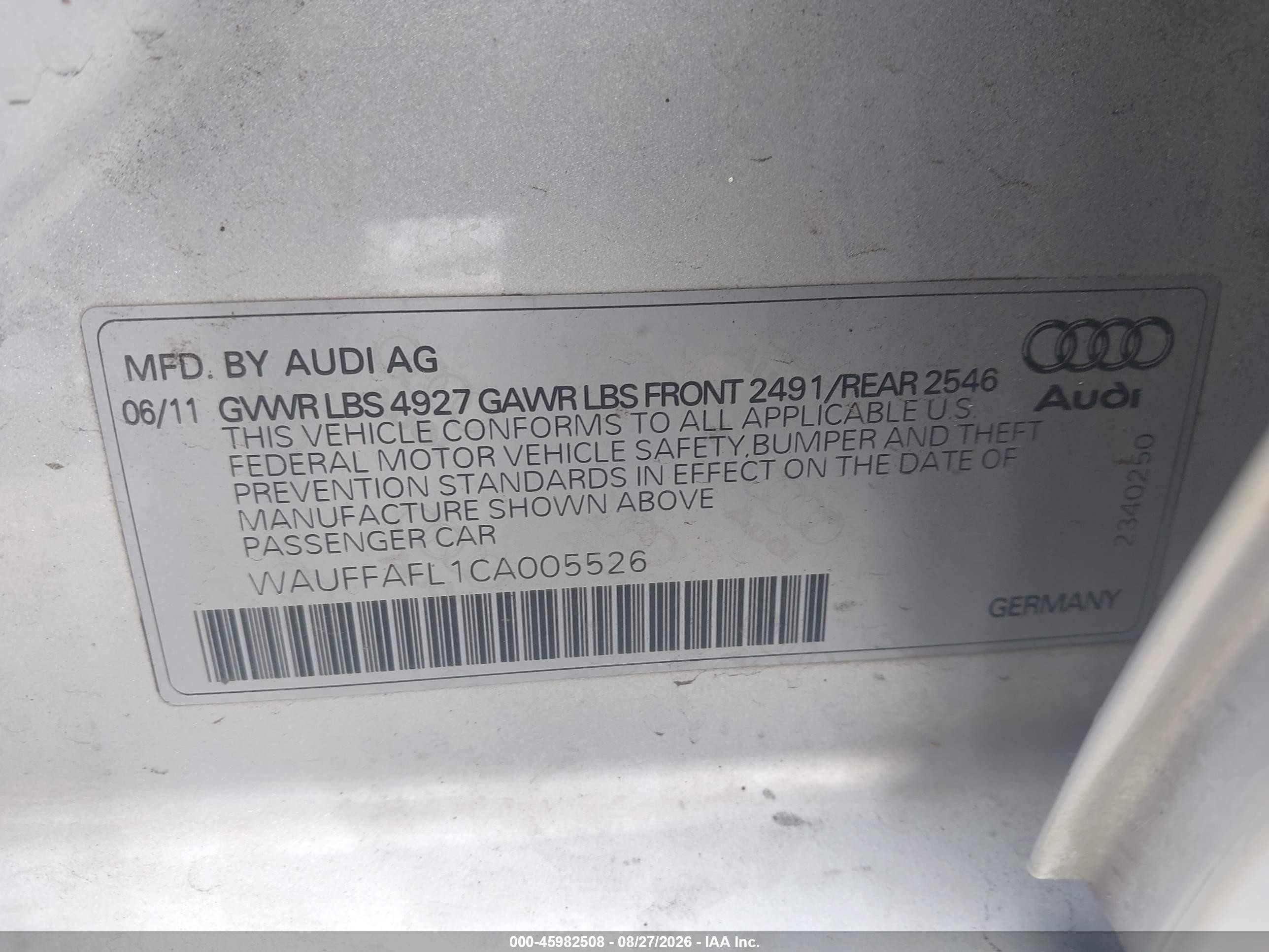 2012 Audi A4 2.0t Premium Silver vin: WAUFFAFL1CA005526