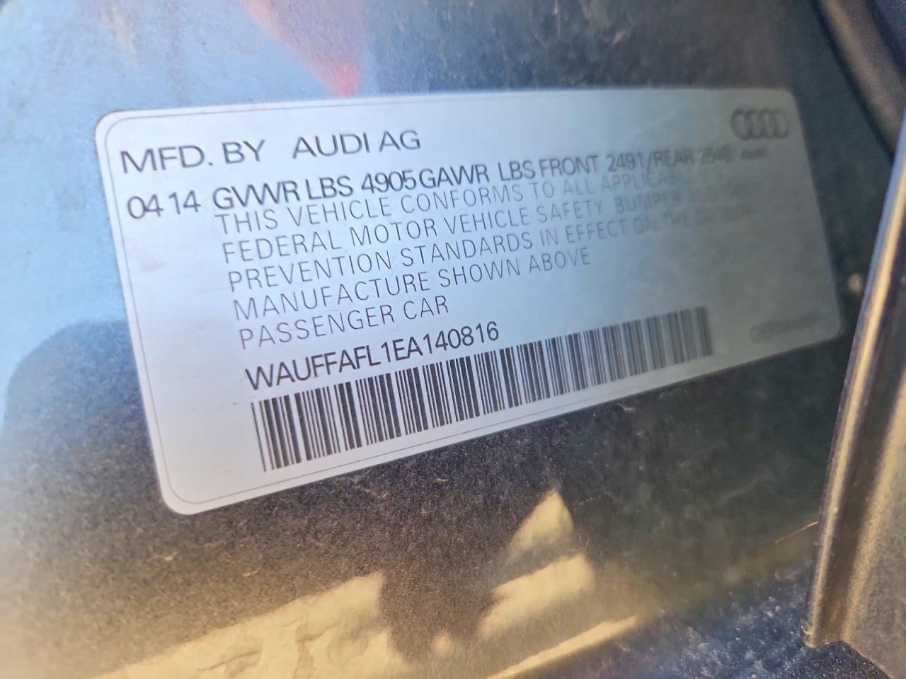 2014 Audi A4 Premium Plus Charcoal vin: WAUFFAFL1EA140816