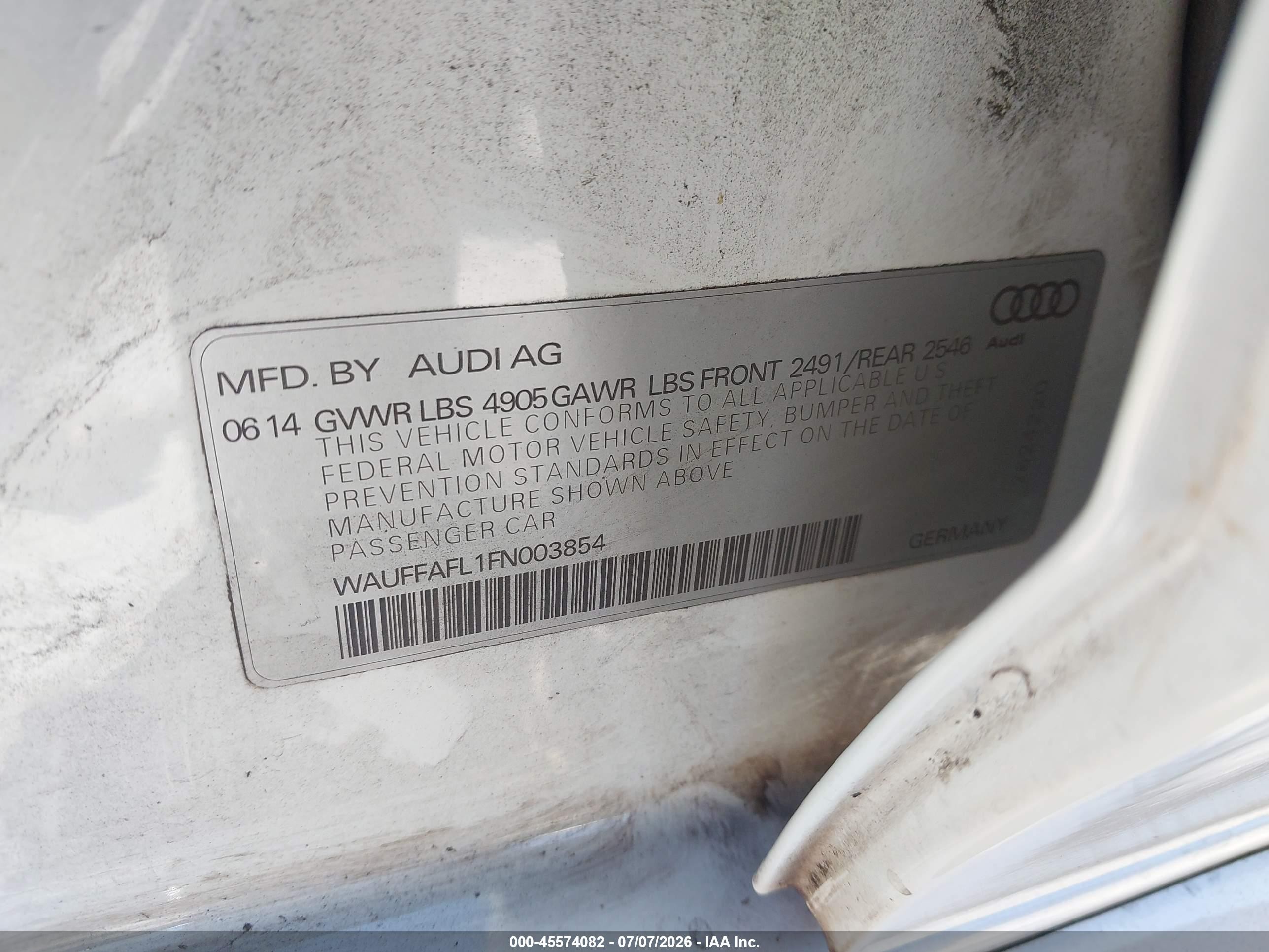 2015 Audi A4 2.0t Premium White vin: WAUFFAFL1FN003854